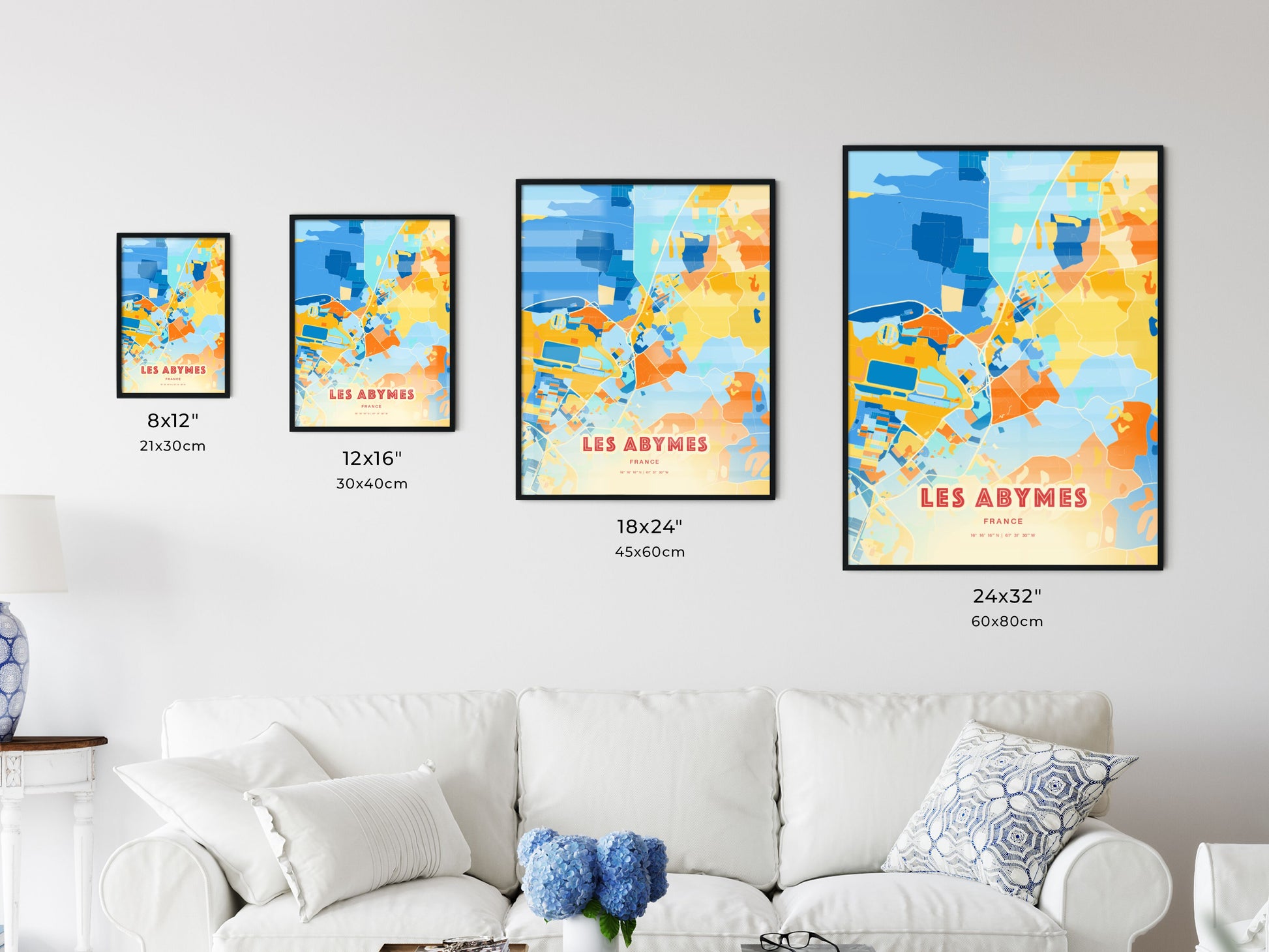 Colorful LES ABYMES FRANCE Fine Art Map Blue Orange