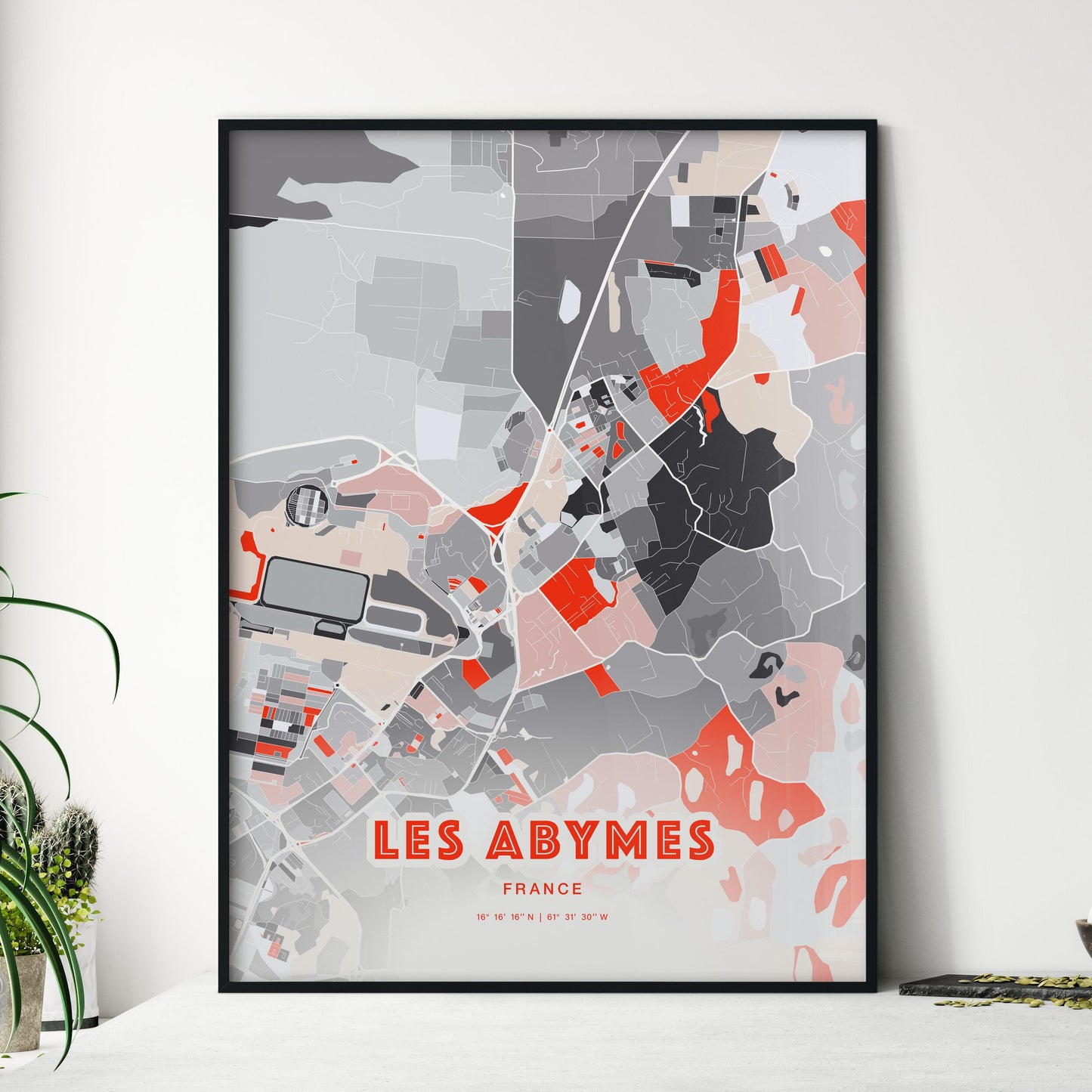 Colorful LES ABYMES FRANCE Fine Art Map Modern