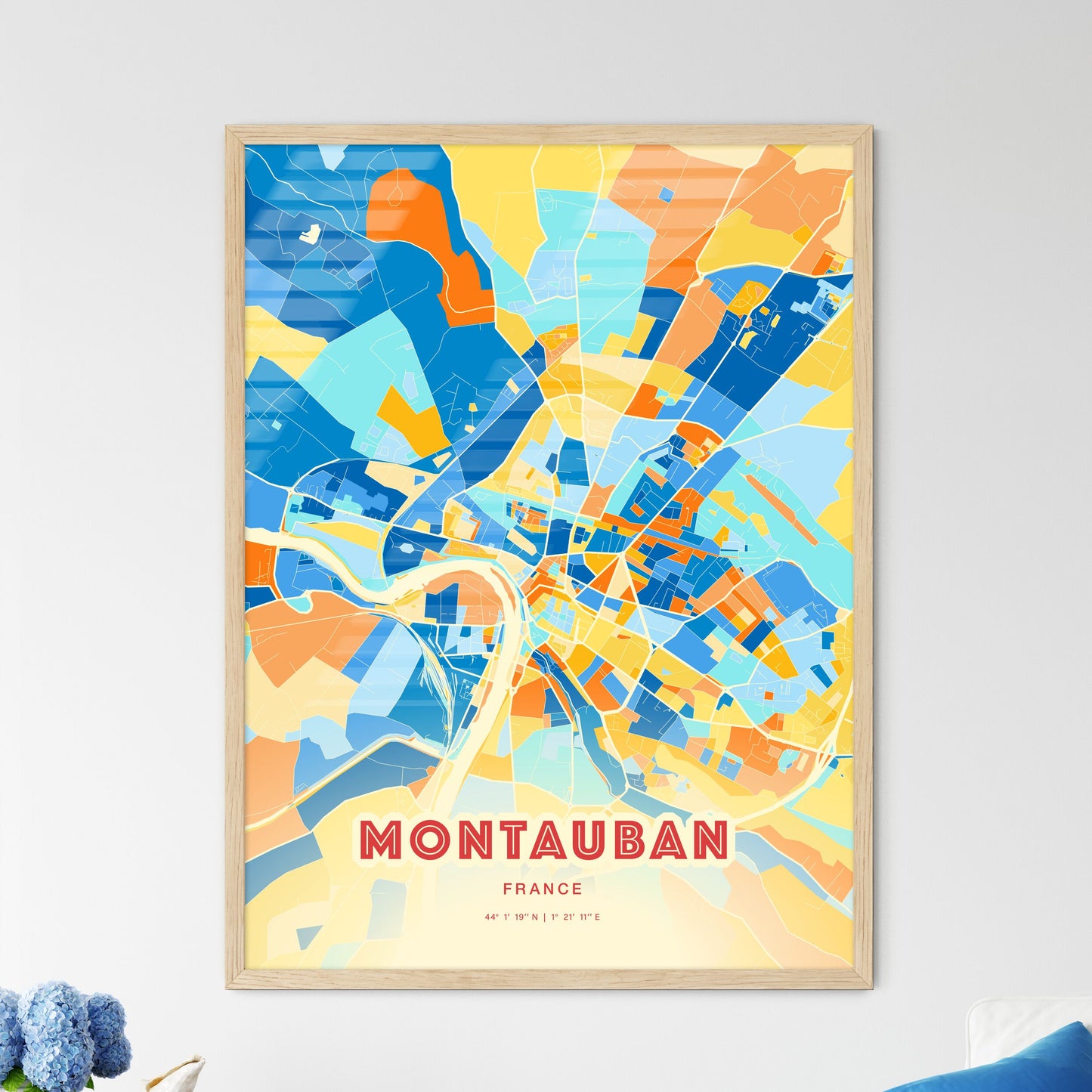 Colorful MONTAUBAN FRANCE Fine Art Map Blue Orange