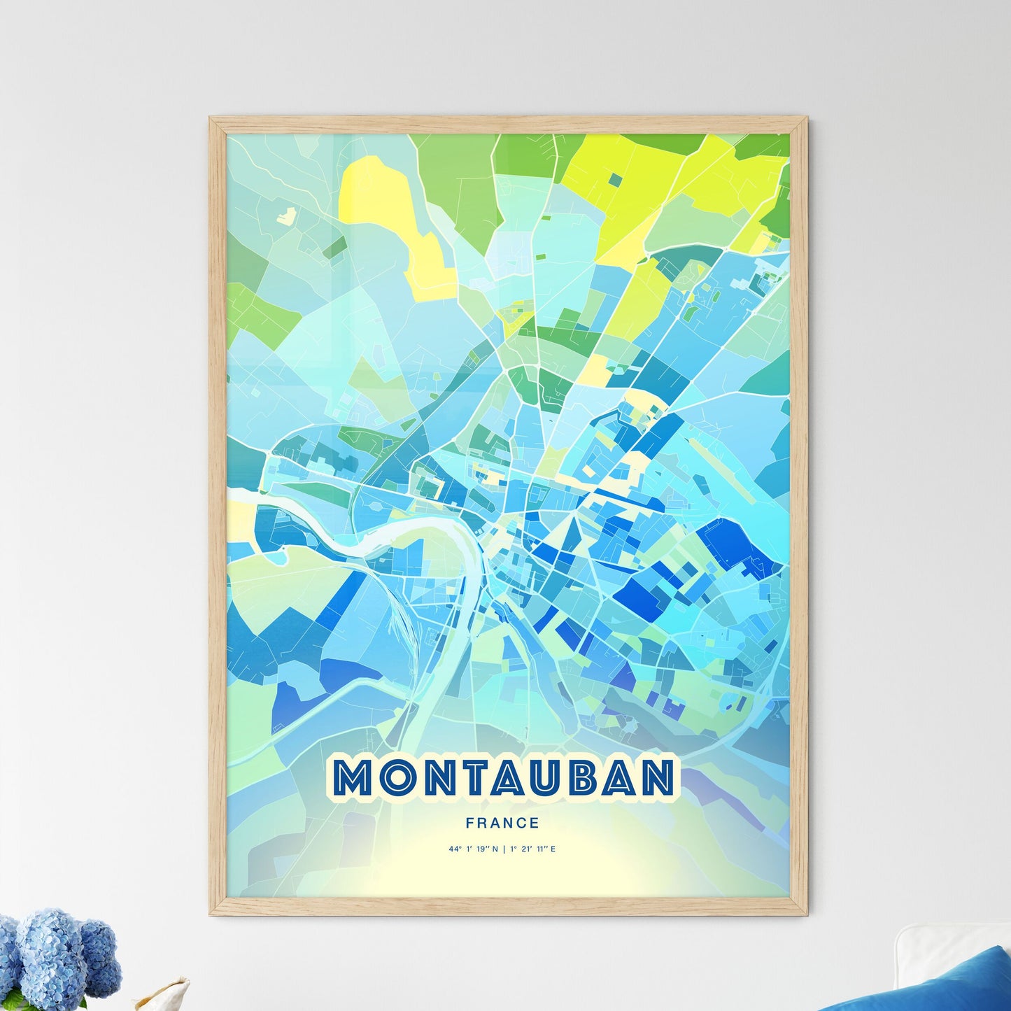 Colorful MONTAUBAN FRANCE Fine Art Map Cool Blue