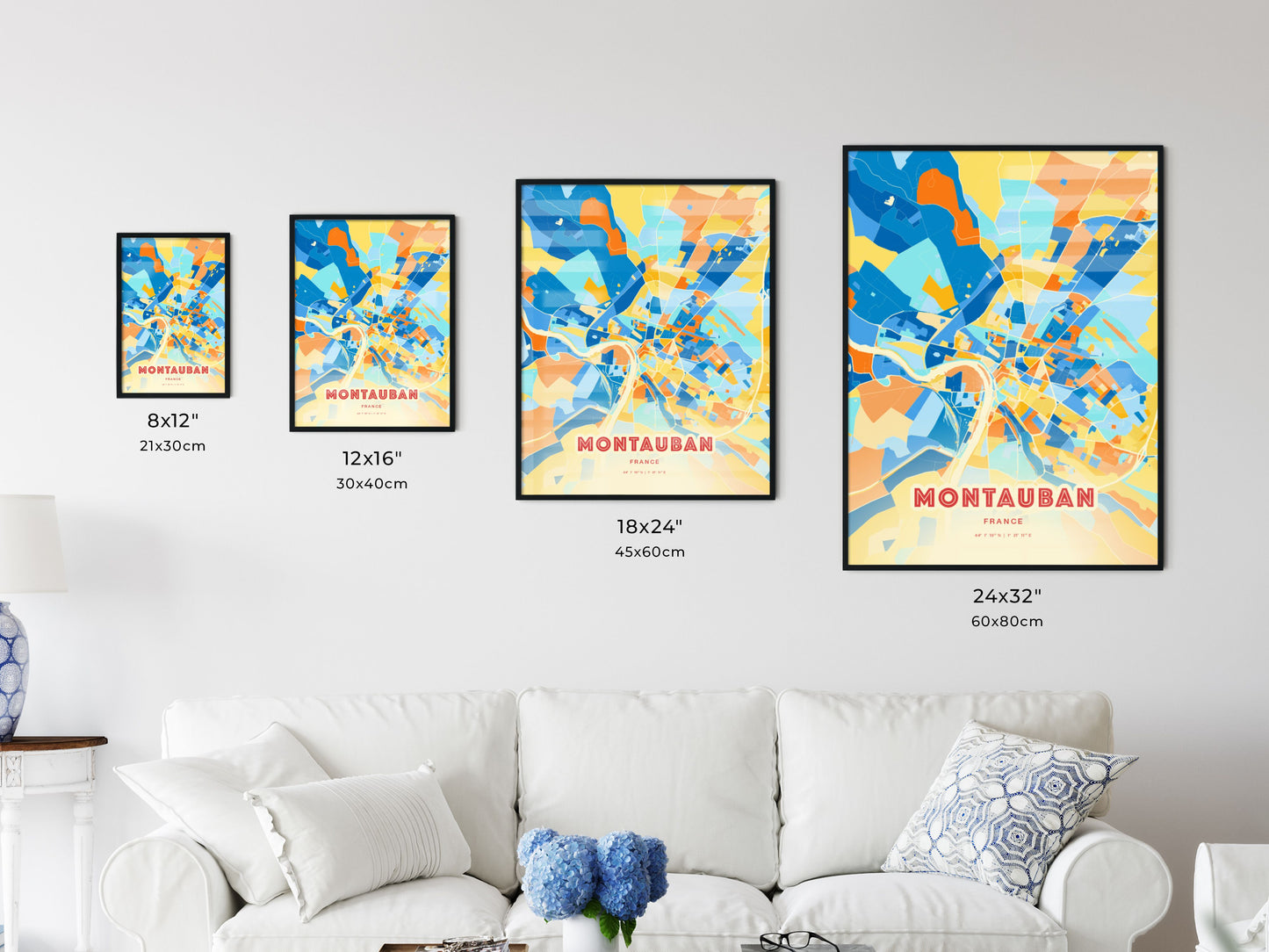 Colorful MONTAUBAN FRANCE Fine Art Map Blue Orange