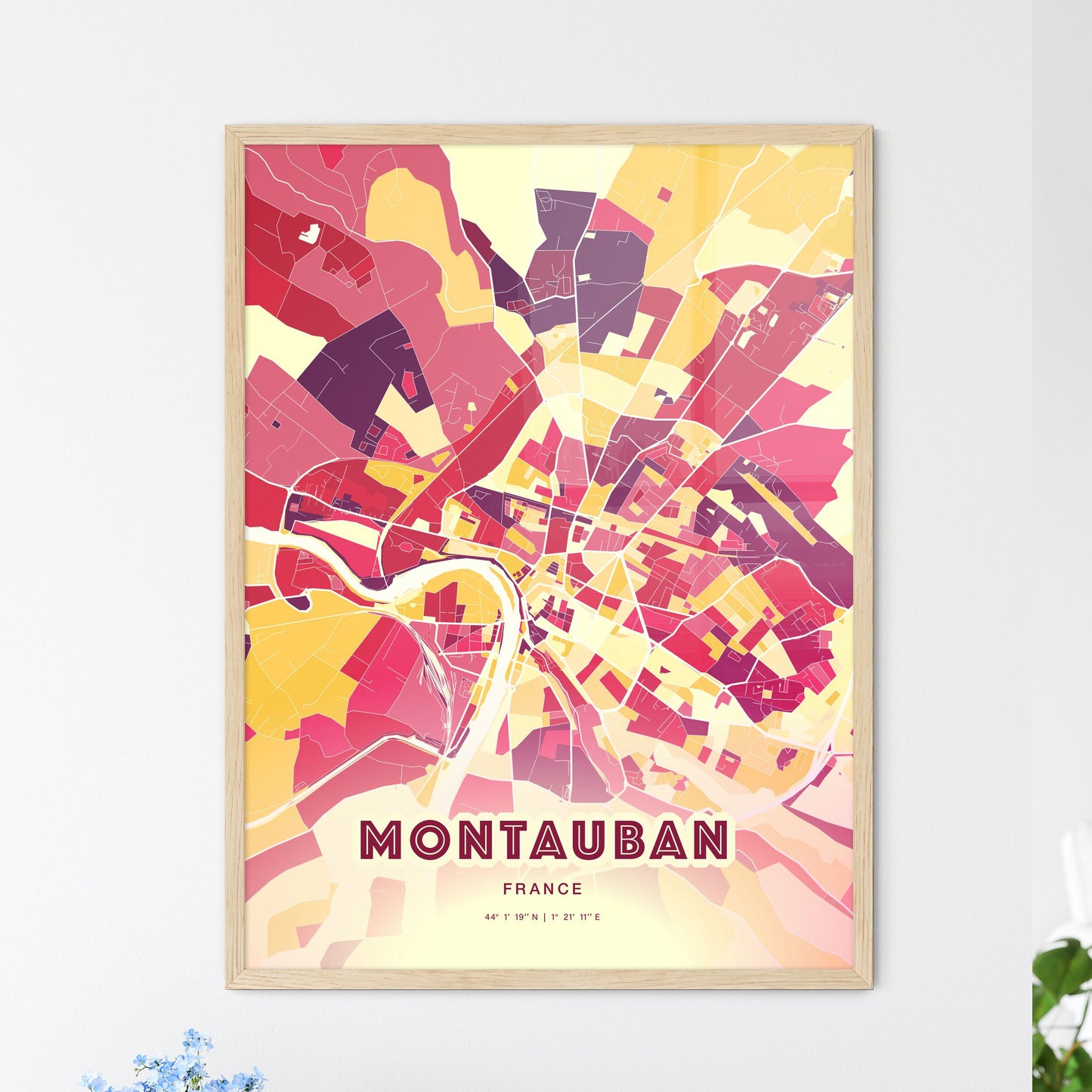 Colorful MONTAUBAN FRANCE Fine Art Map Hot Red