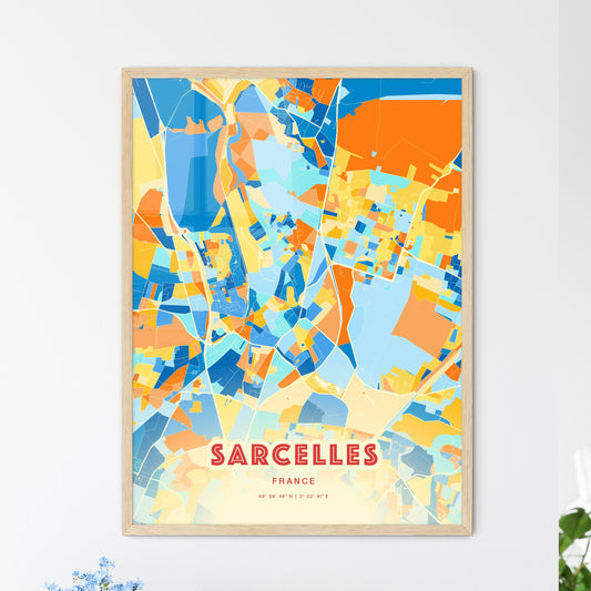 Colorful SARCELLES FRANCE Fine Art Map Blue Orange