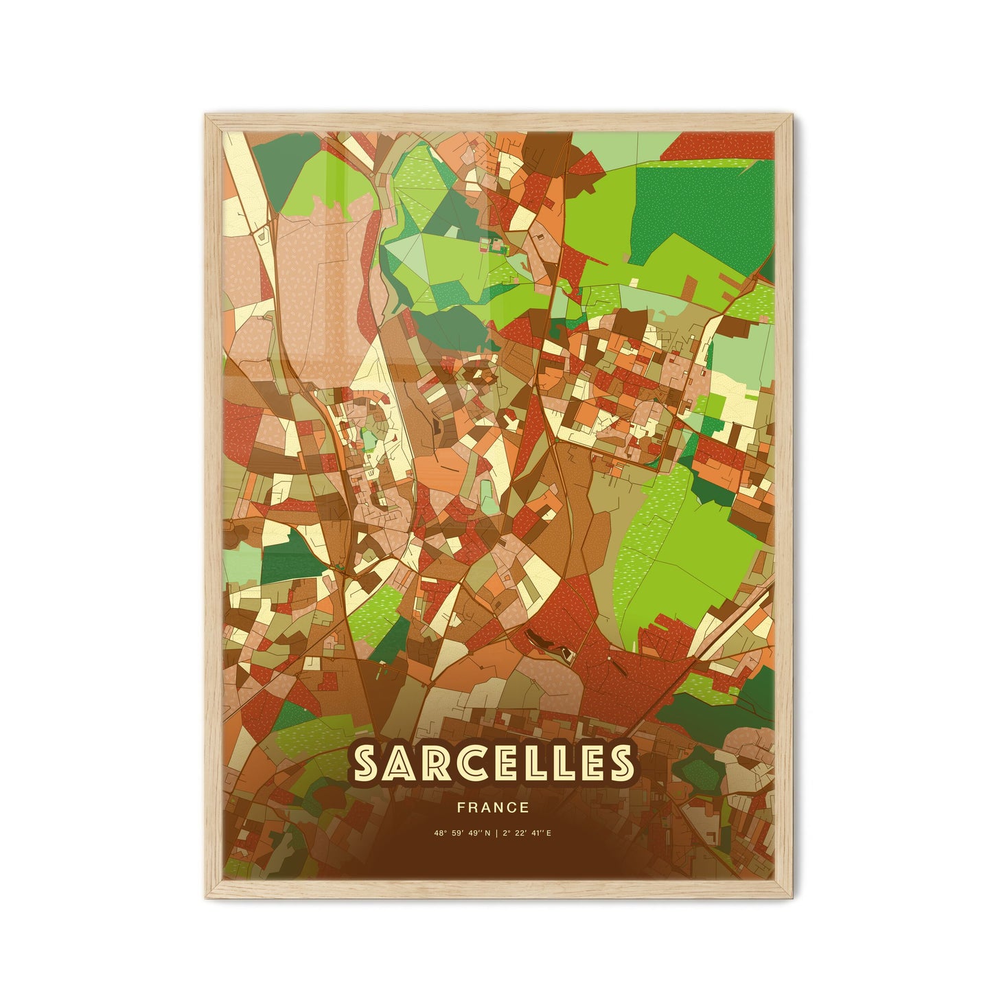 Colorful SARCELLES FRANCE Fine Art Map Farmhouse