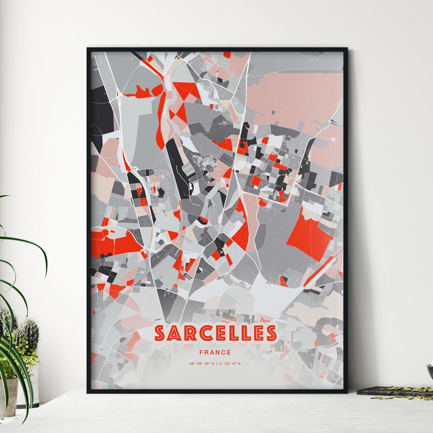 Colorful SARCELLES FRANCE Fine Art Map Modern