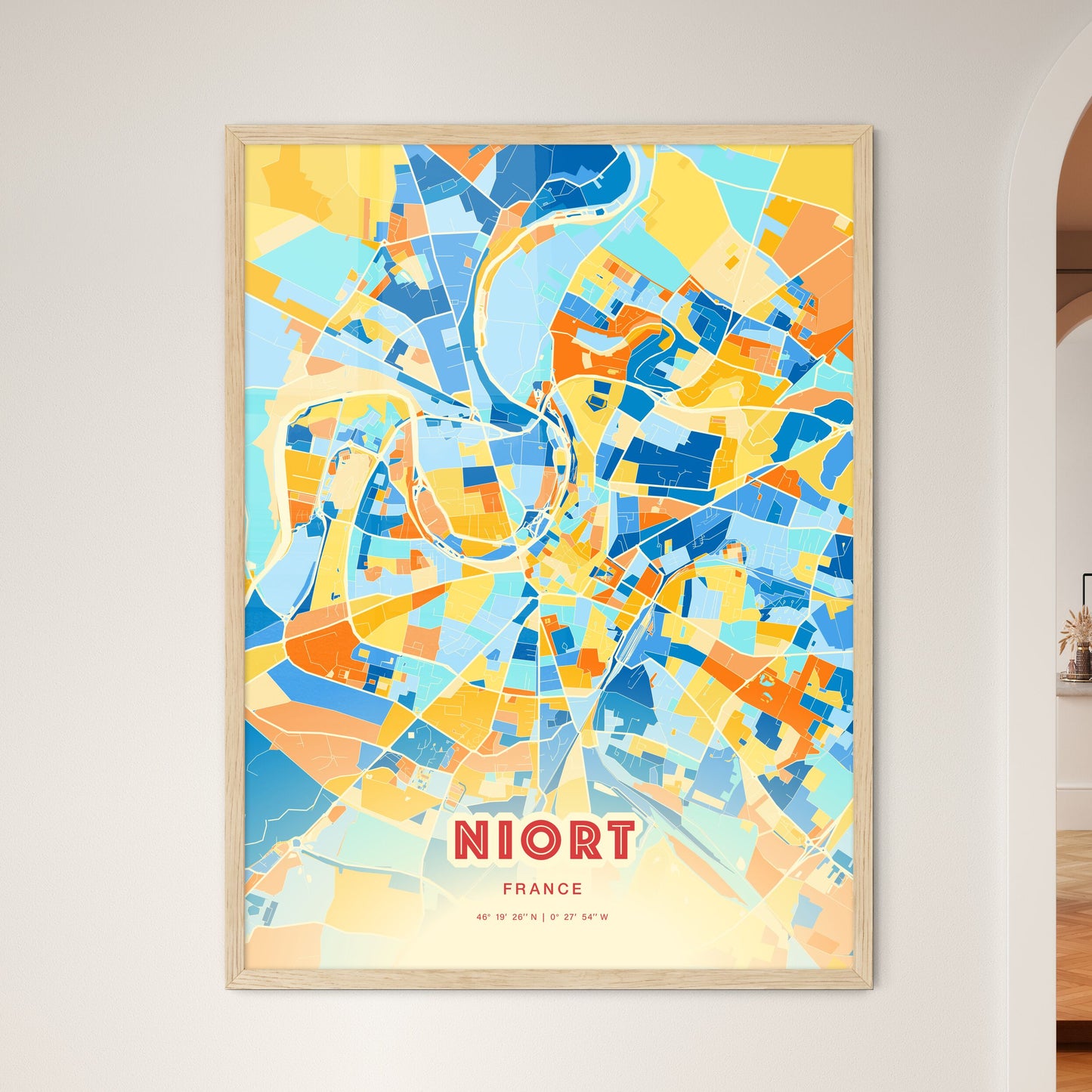 Colorful NIORT FRANCE Fine Art Map Blue Orange