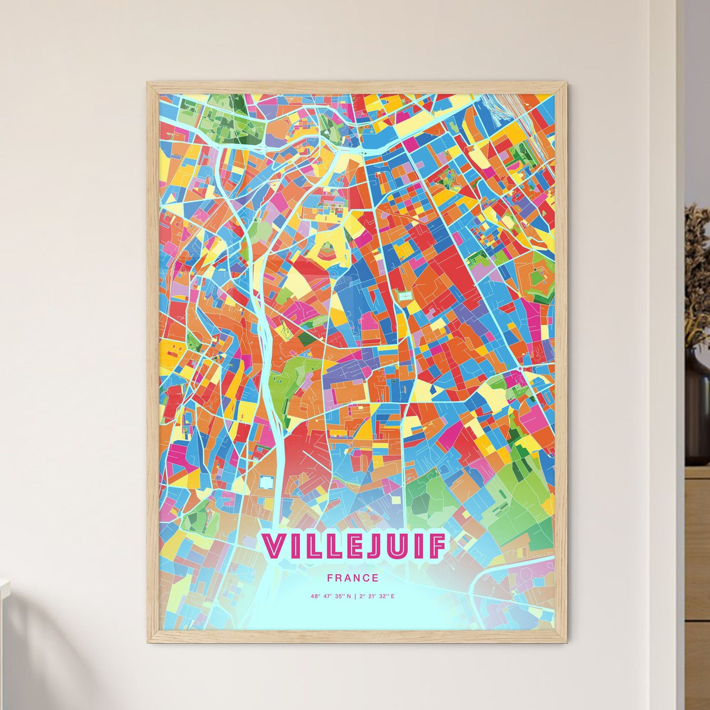 Colorful VILLEJUIF FRANCE Fine Art Map Crazy Colors