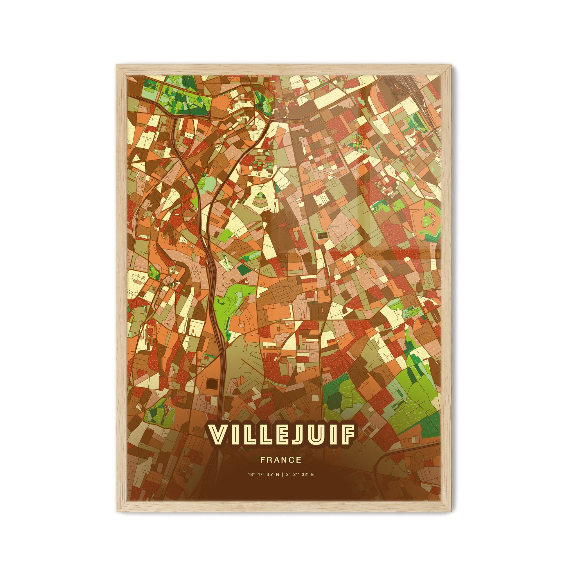 Colorful VILLEJUIF FRANCE Fine Art Map Farmhouse