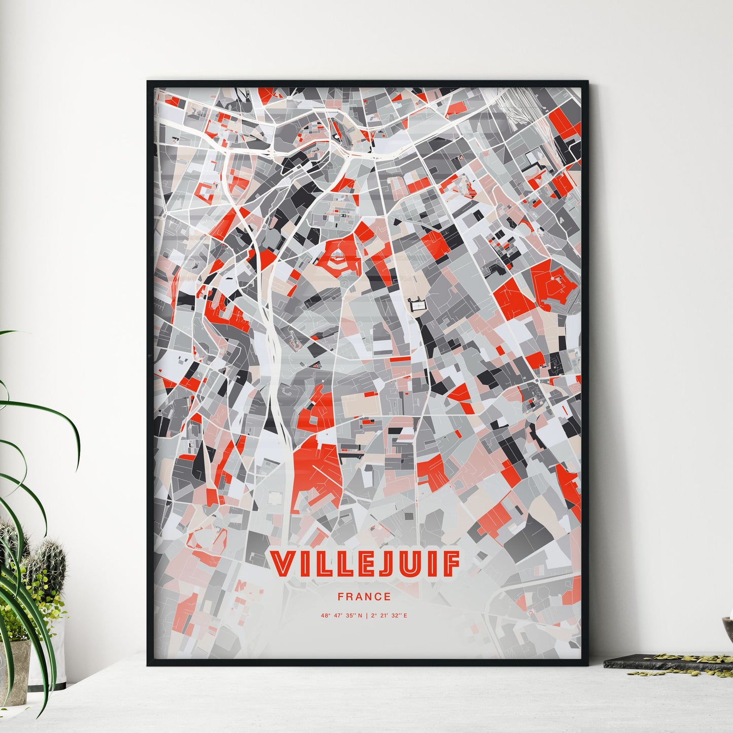 Colorful VILLEJUIF FRANCE Fine Art Map Modern