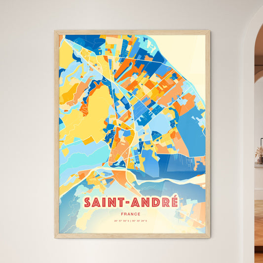 Colorful SAINT-ANDRÉ FRANCE Fine Art Map Blue Orange