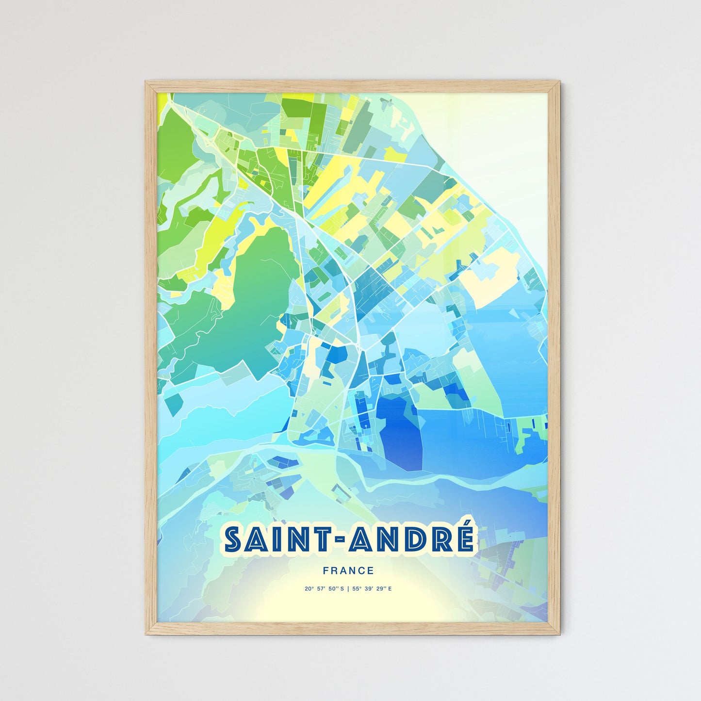 Colorful SAINT-ANDRÉ FRANCE Fine Art Map Cool Blue