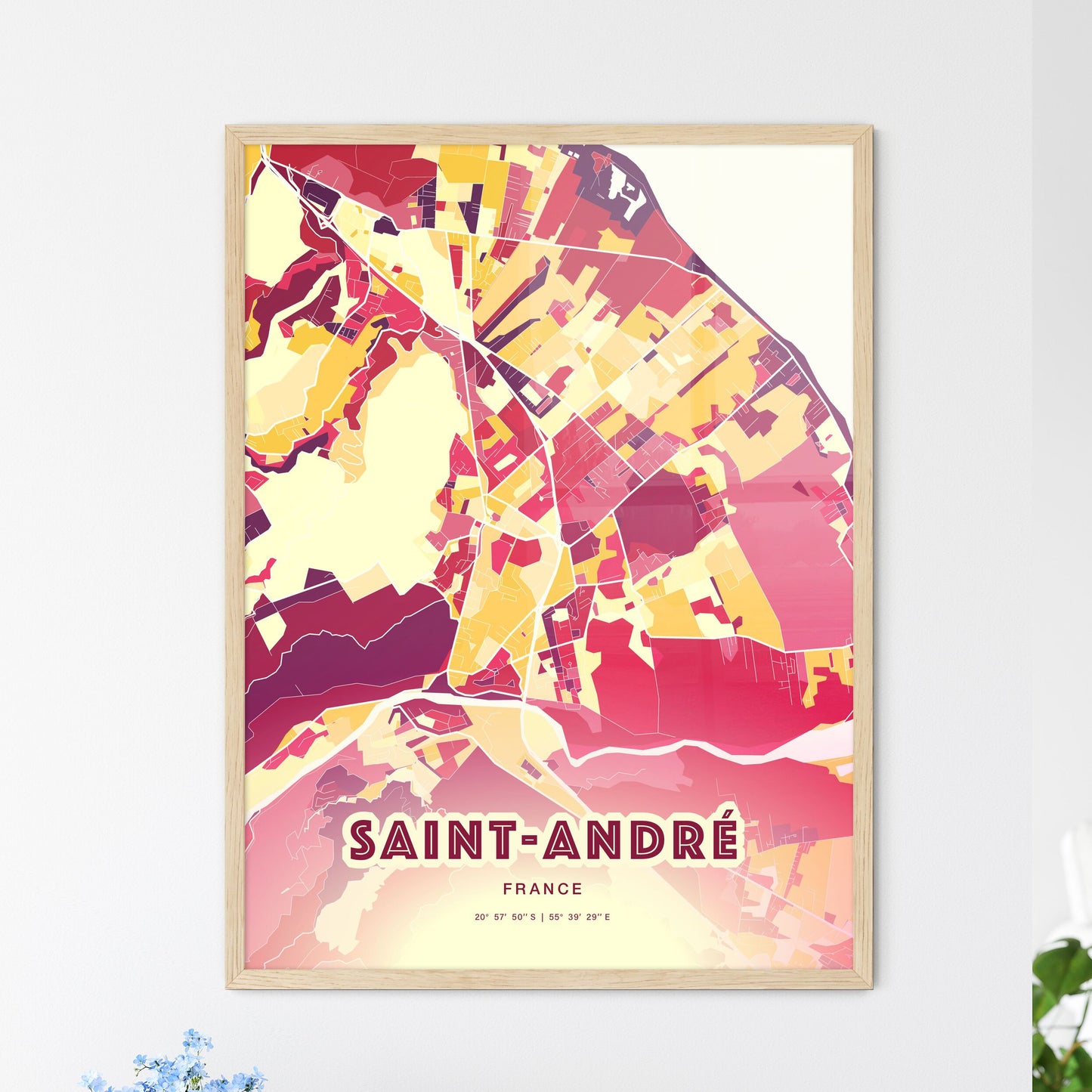 Colorful SAINT-ANDRÉ FRANCE Fine Art Map Hot Red