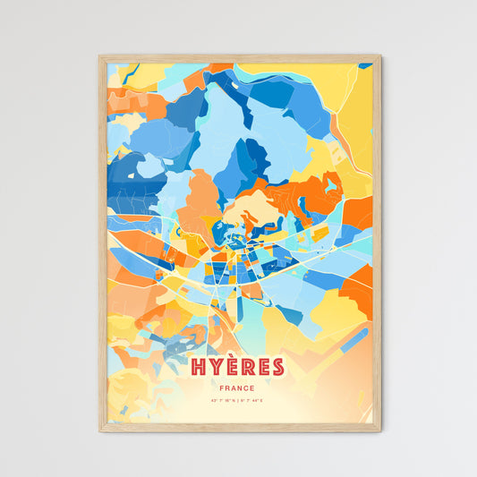 Colorful HYÈRES FRANCE Fine Art Map Blue Orange