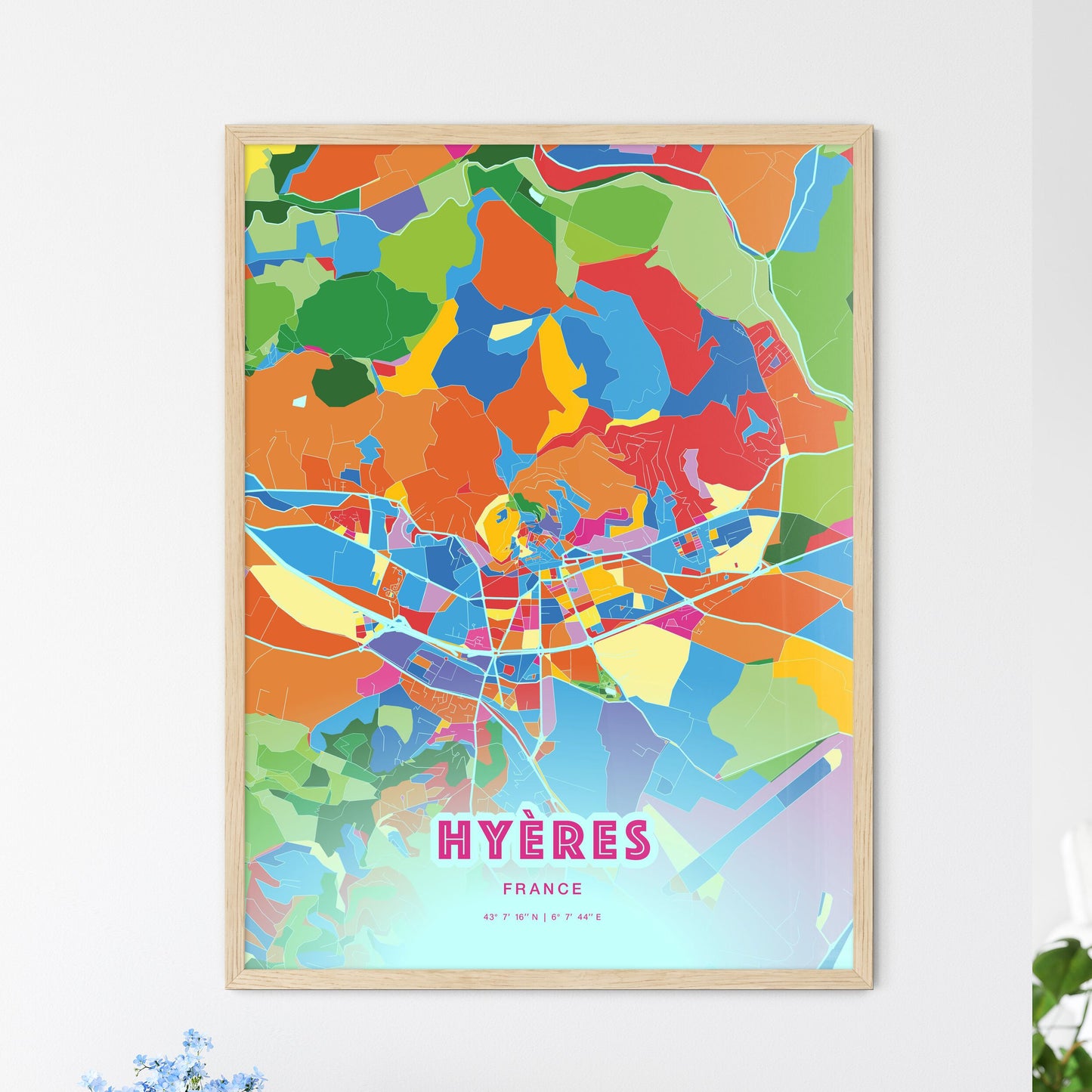 Colorful HYÈRES FRANCE Fine Art Map Crazy Colors