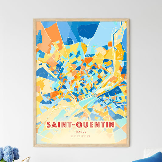 Colorful SAINT-QUENTIN FRANCE Fine Art Map Blue Orange