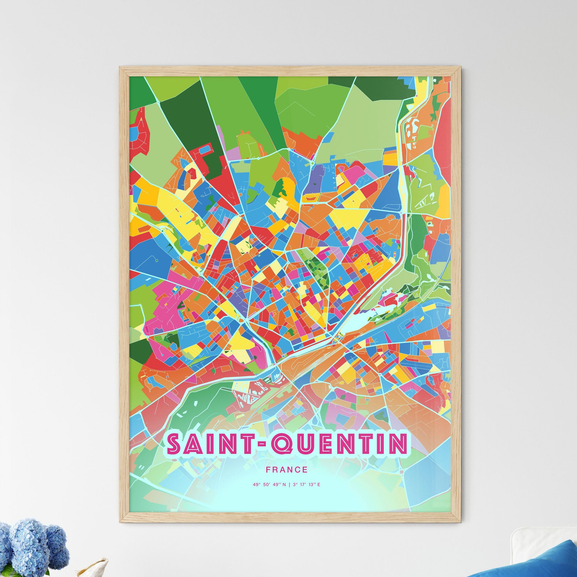 Colorful SAINT-QUENTIN FRANCE Fine Art Map Crazy Colors