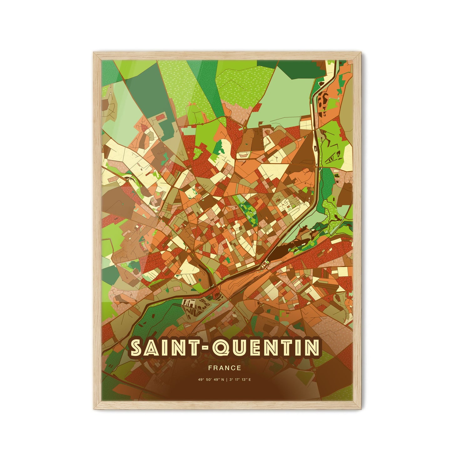 Colorful SAINT-QUENTIN FRANCE Fine Art Map Farmhouse