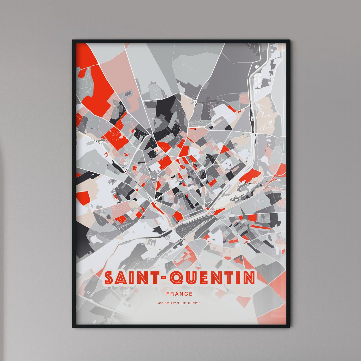 Colorful SAINT-QUENTIN FRANCE Fine Art Map Modern