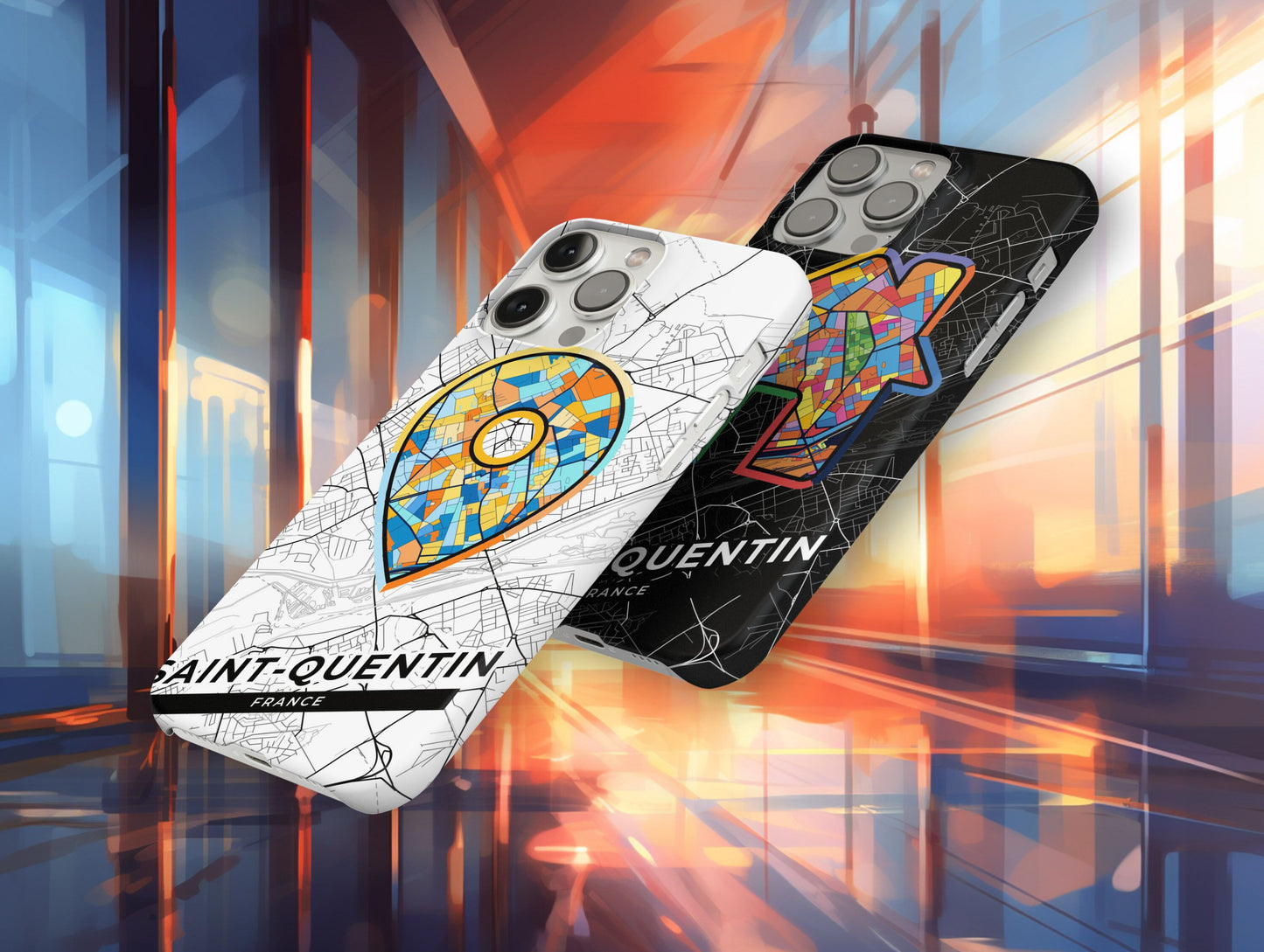 Saint-Quentin France slim phone case with colorful icon. Birthday, wedding or housewarming gift. Couple match cases.