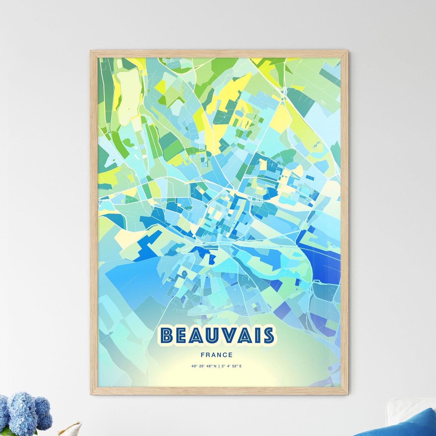 Colorful BEAUVAIS FRANCE Fine Art Map Cool Blue