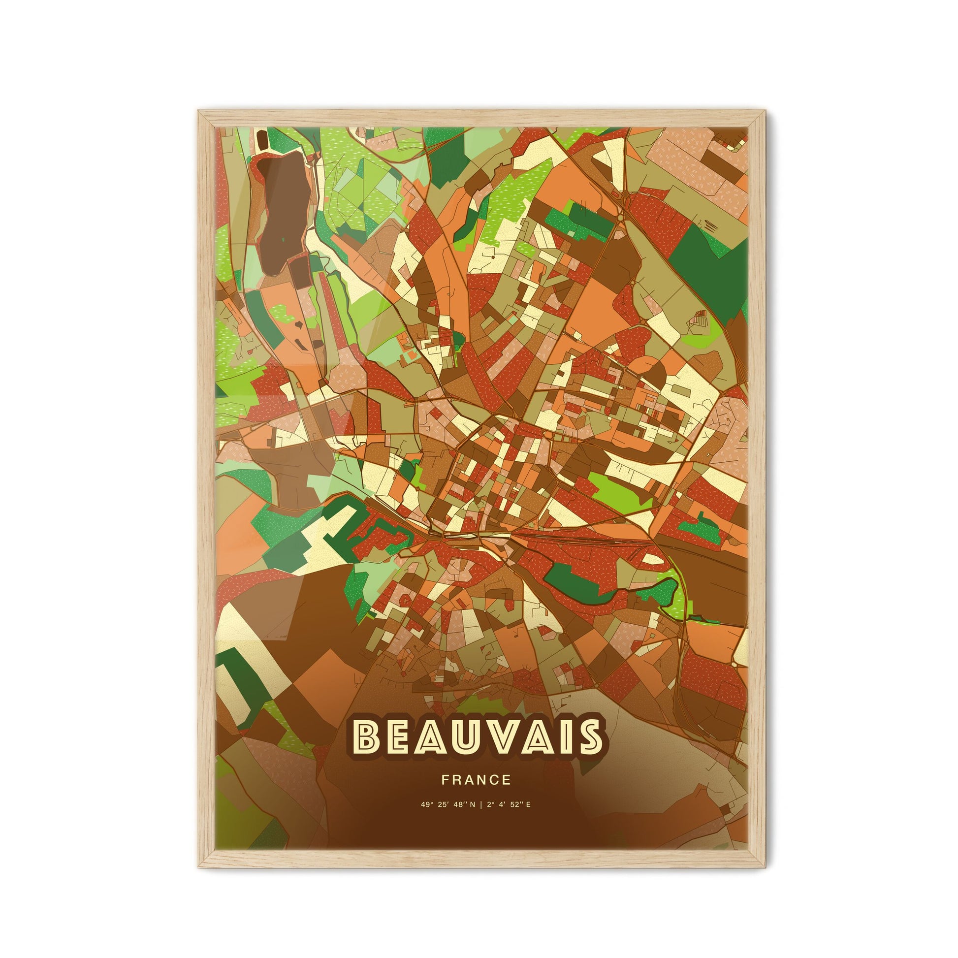 Colorful BEAUVAIS FRANCE Fine Art Map Farmhouse