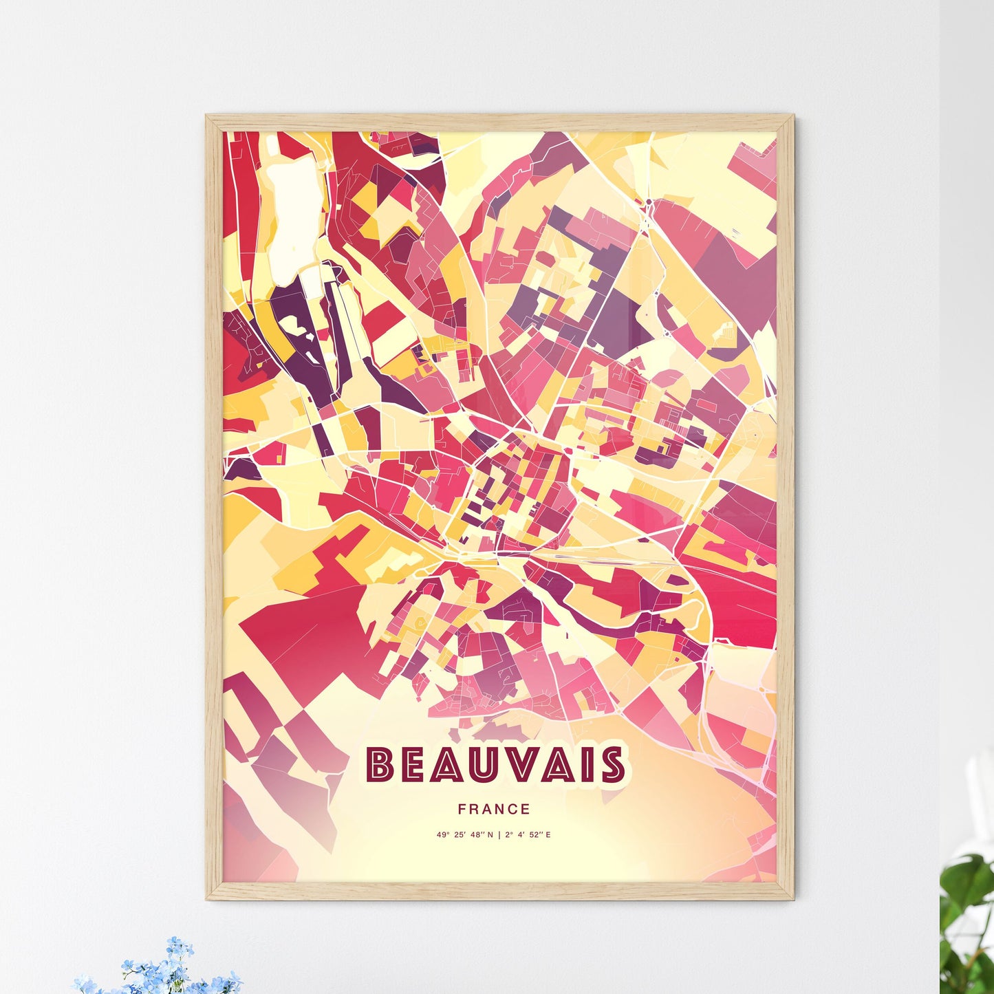 Colorful BEAUVAIS FRANCE Fine Art Map Hot Red