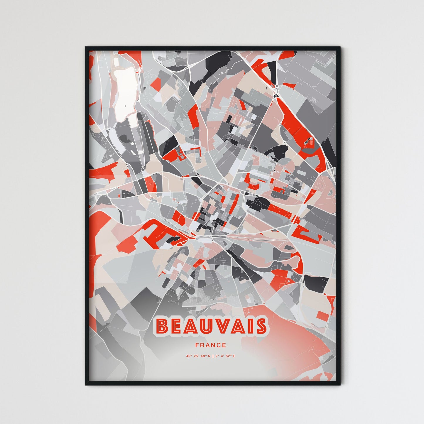 Colorful BEAUVAIS FRANCE Fine Art Map Modern