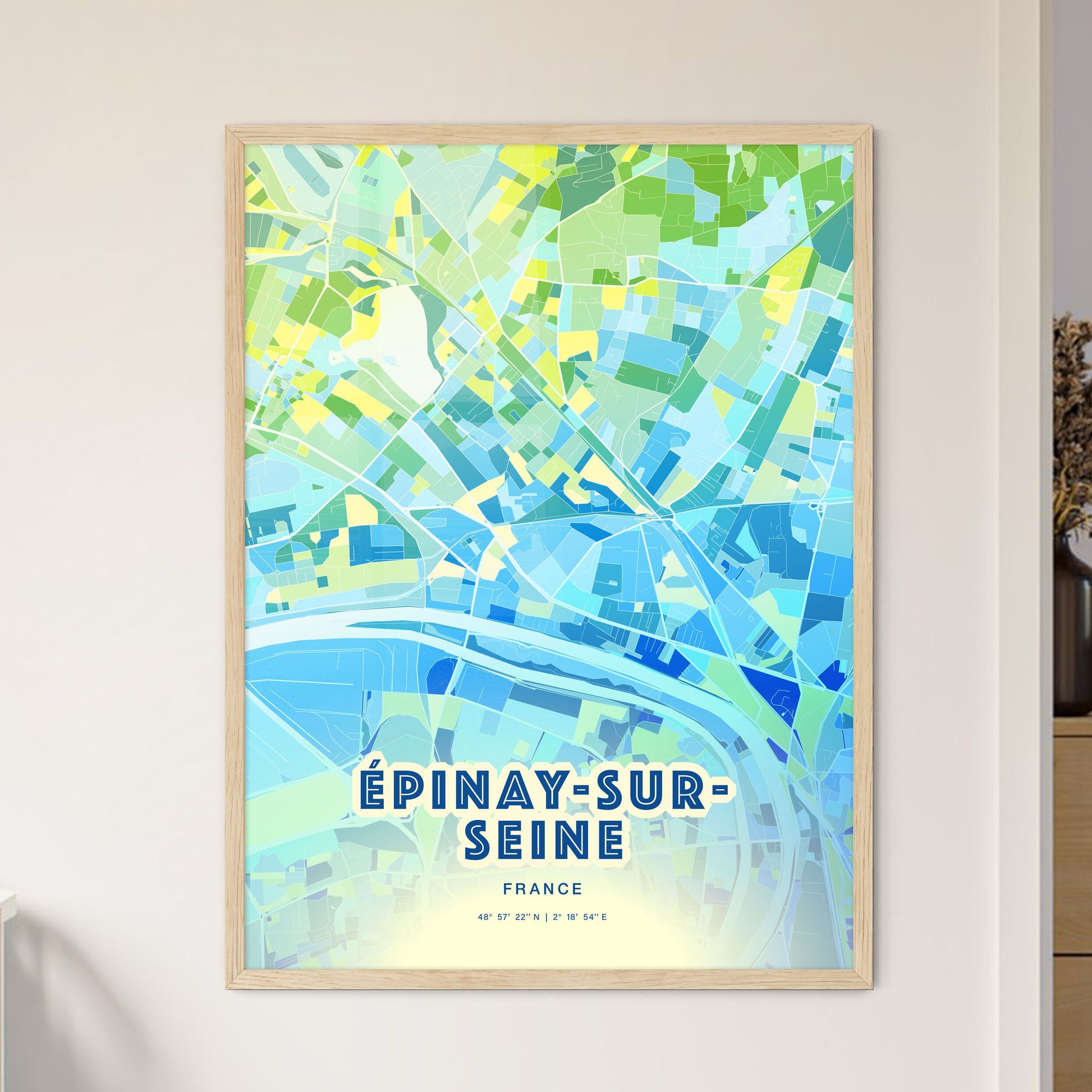 Colorful ÉPINAY-SUR-SEINE FRANCE Fine Art Map Cool Blue