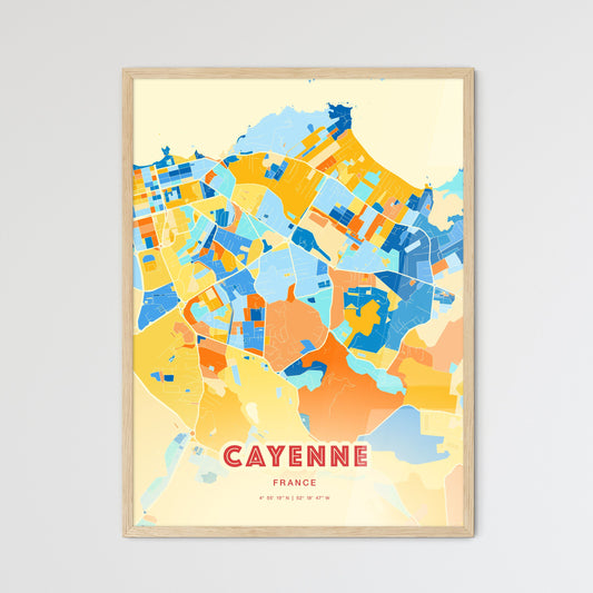 Colorful CAYENNE FRANCE Fine Art Map Blue Orange