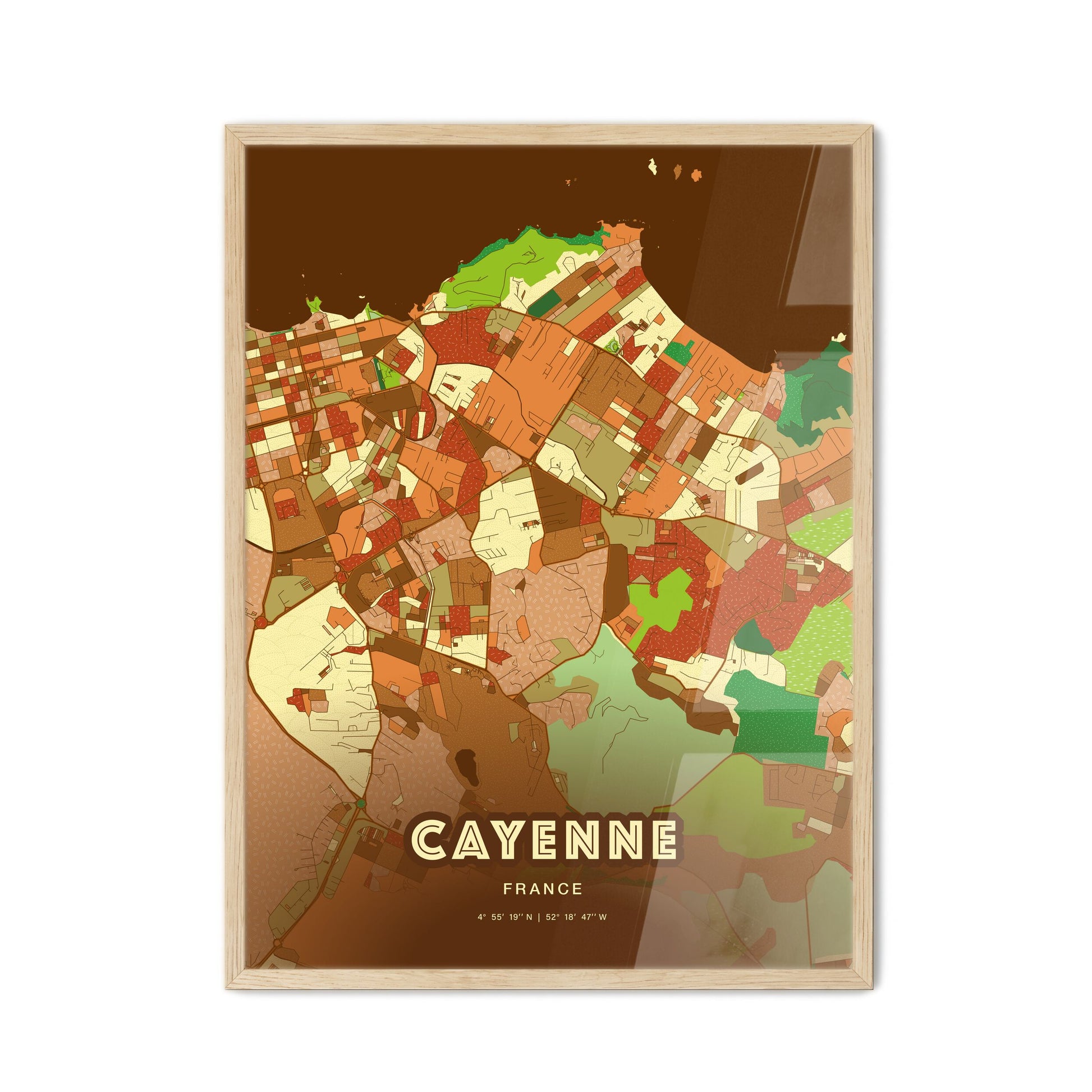 Colorful CAYENNE FRANCE Fine Art Map Farmhouse