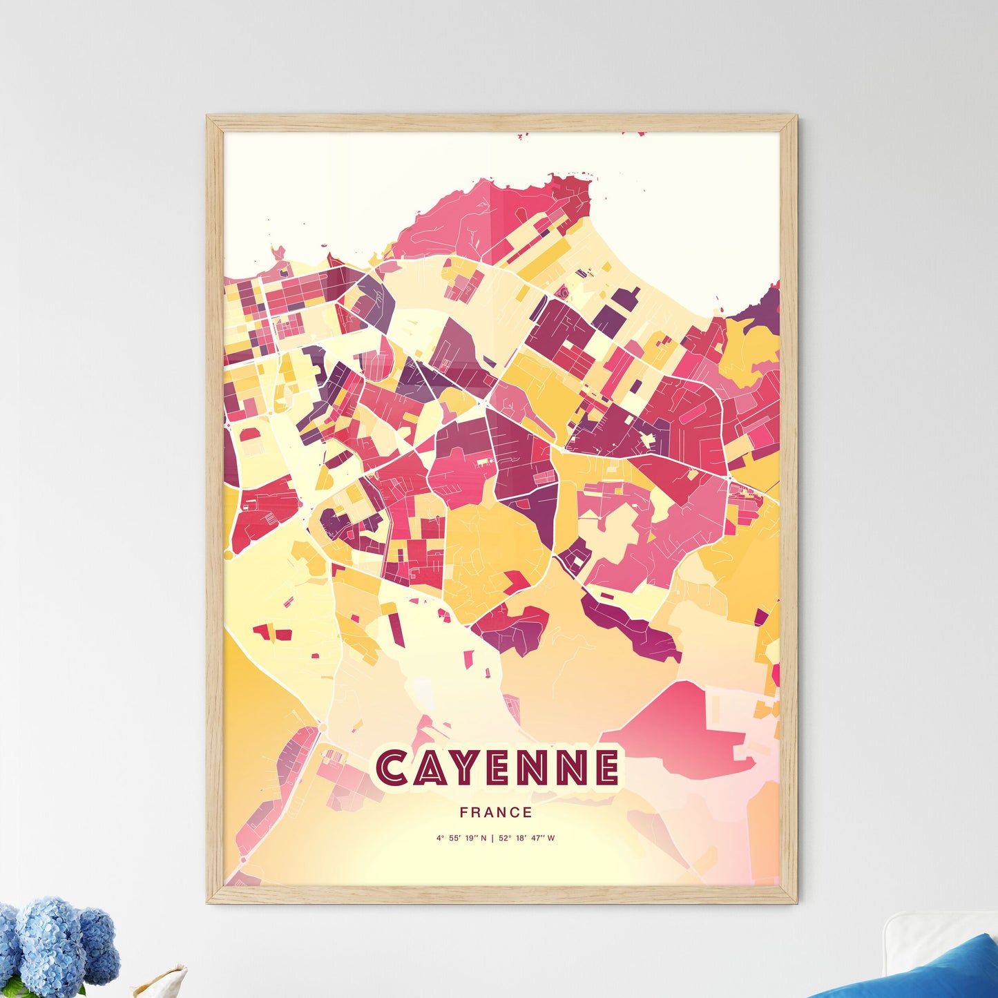 Colorful CAYENNE FRANCE Fine Art Map Hot Red