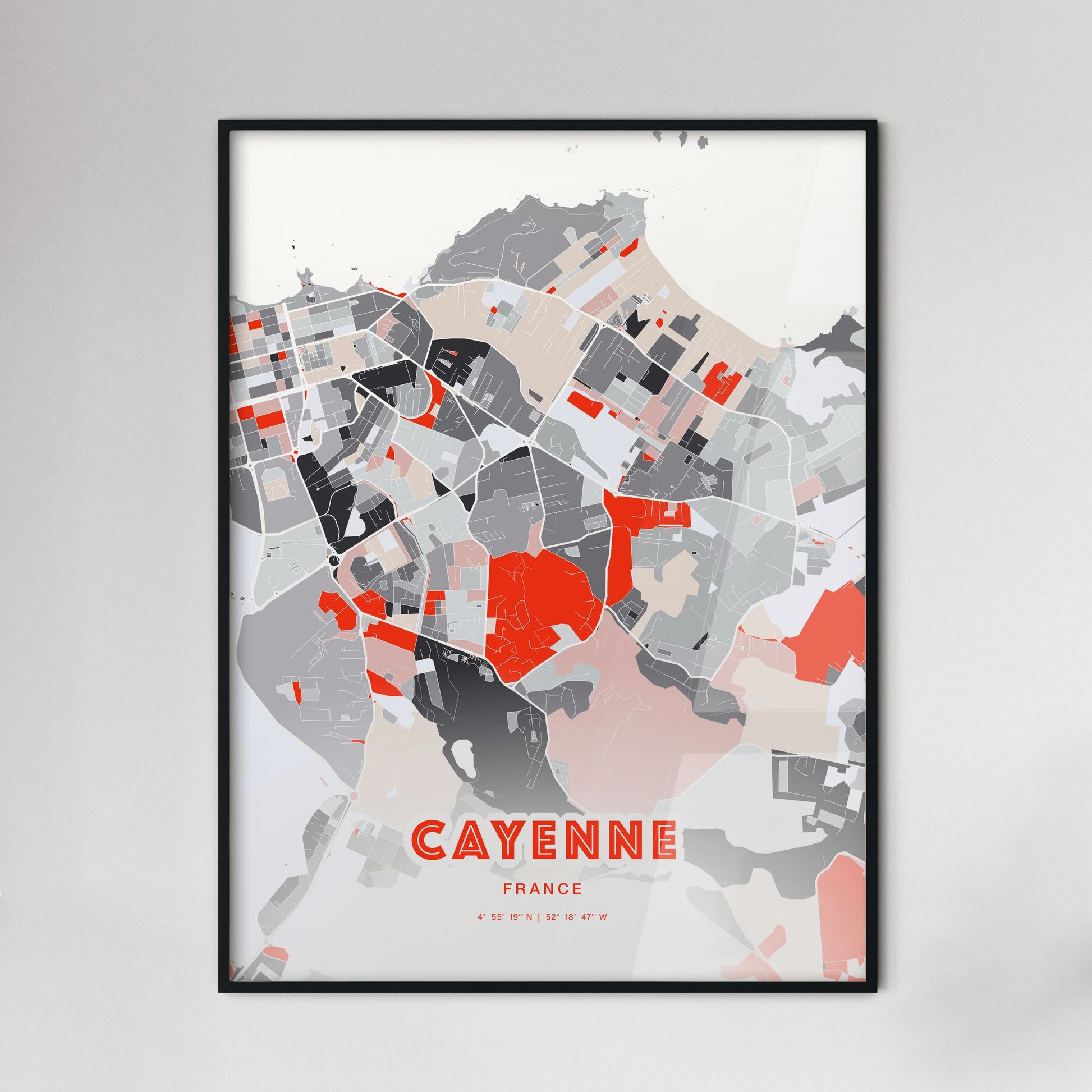 Colorful CAYENNE FRANCE Fine Art Map Modern