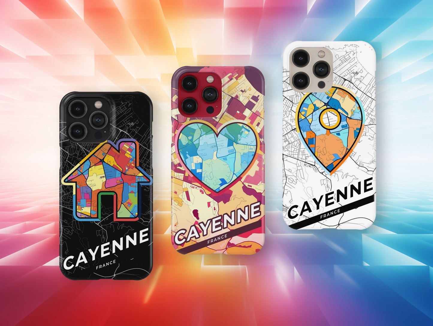 Cayenne France slim phone case with colorful icon. Birthday, wedding or housewarming gift. Couple match cases.