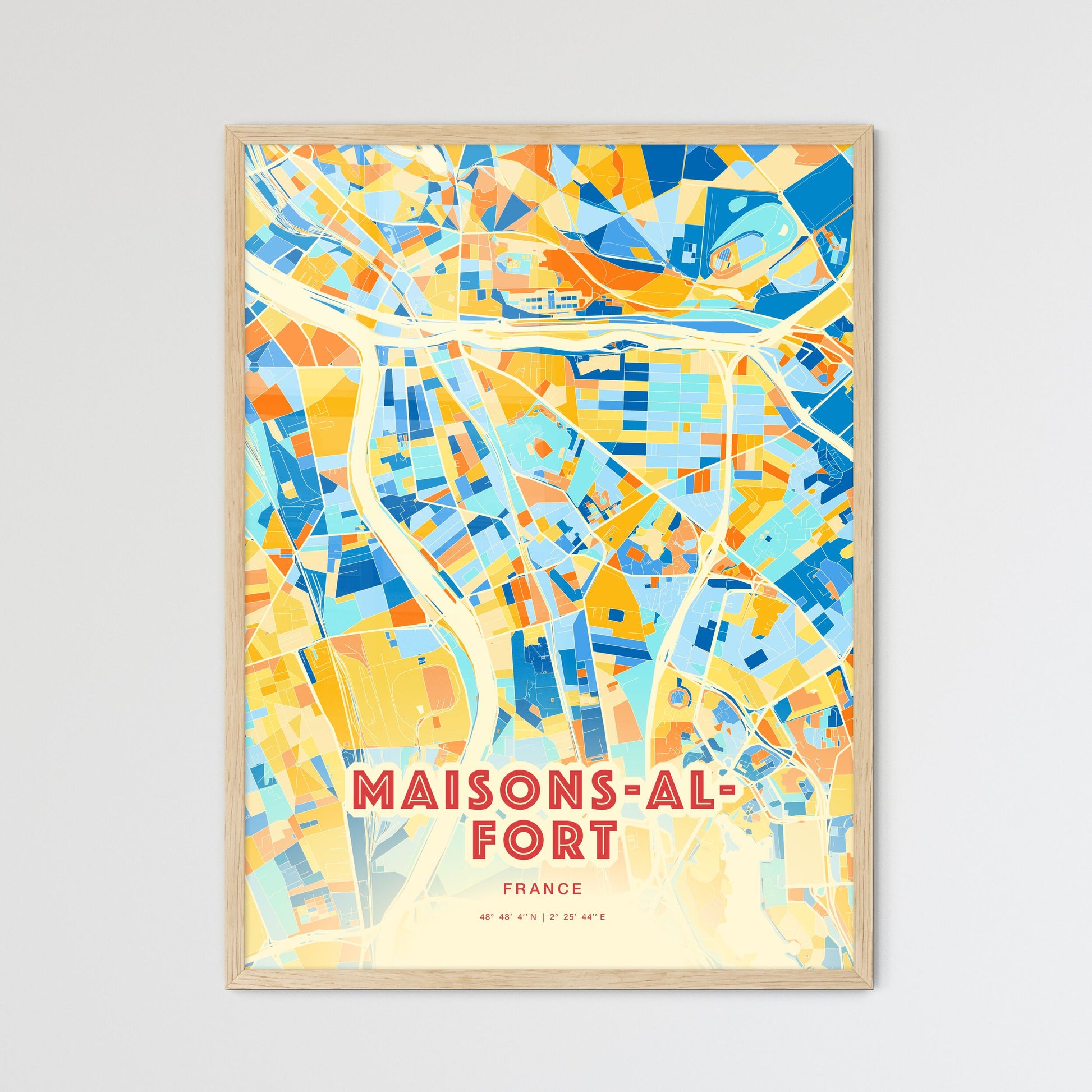 Colorful MAISONS-ALFORT FRANCE Fine Art Map Blue Orange