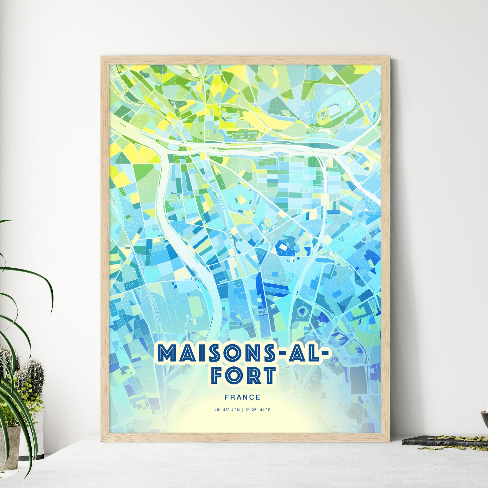 Colorful MAISONS-ALFORT FRANCE Fine Art Map Cool Blue