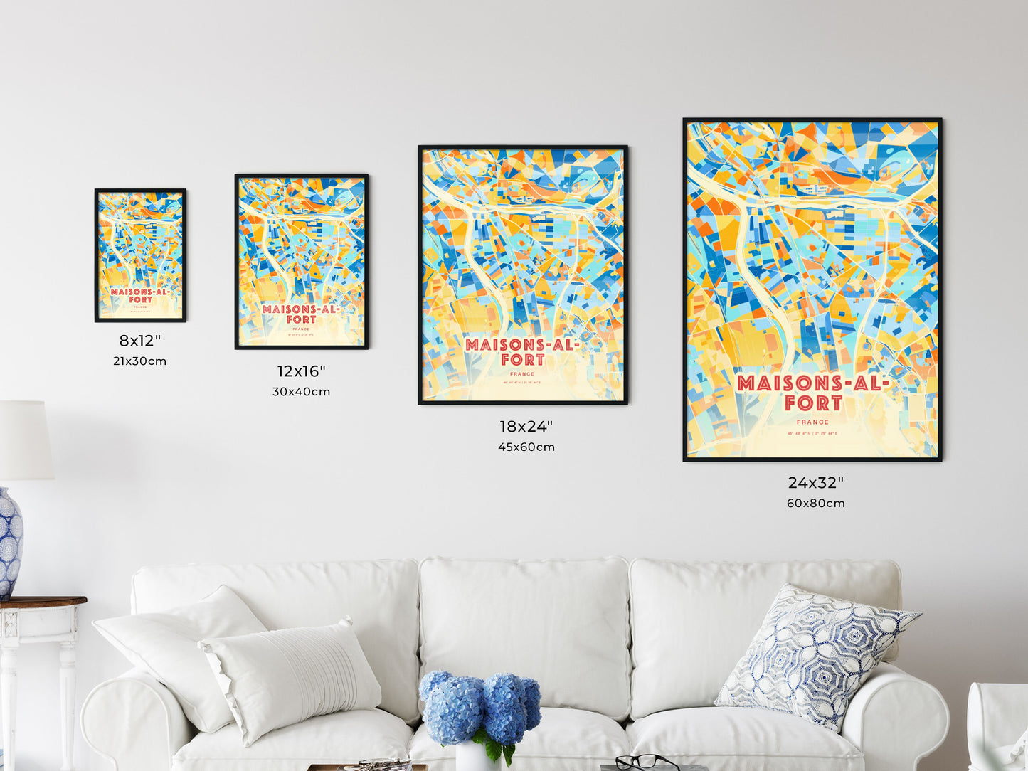 Colorful MAISONS-ALFORT FRANCE Fine Art Map Blue Orange