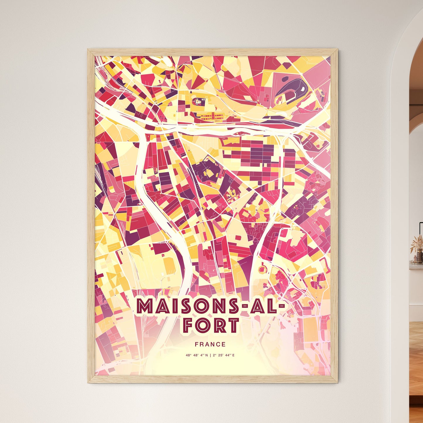 Colorful MAISONS-ALFORT FRANCE Fine Art Map Hot Red