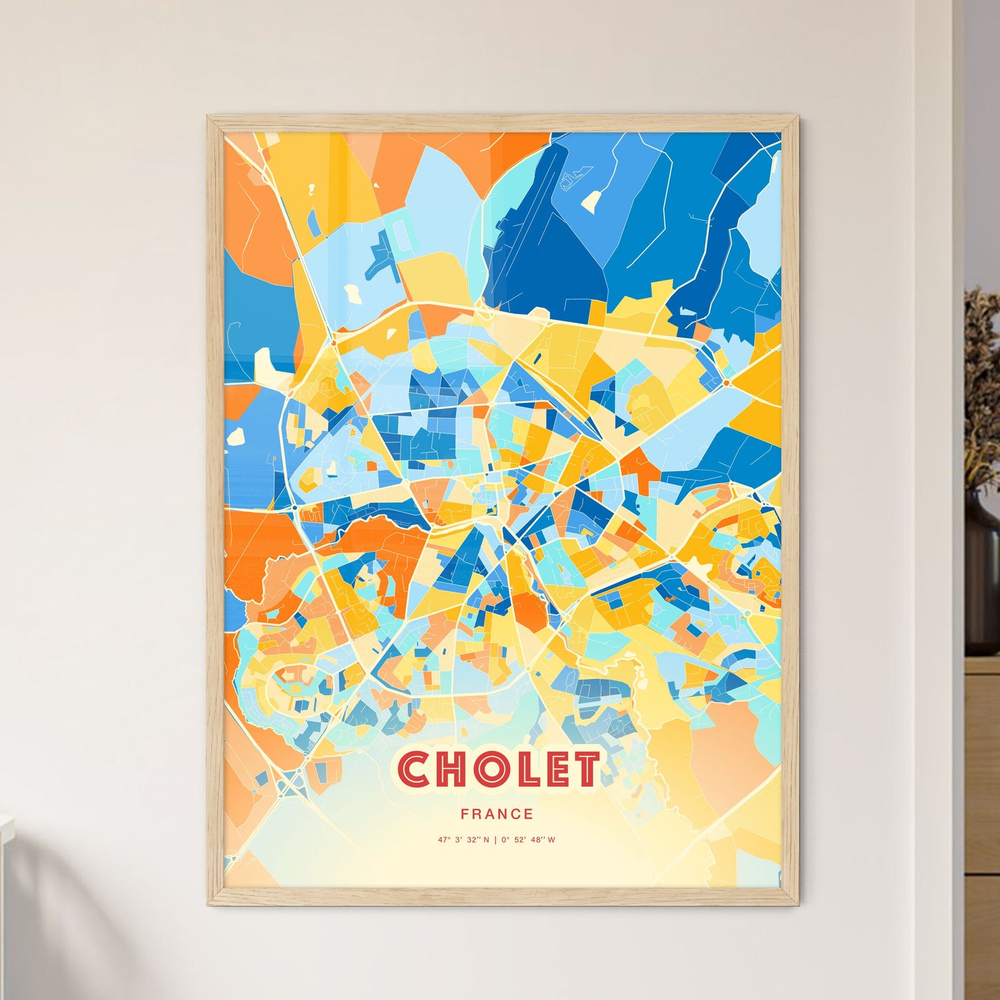 Colorful CHOLET FRANCE Fine Art Map Blue Orange