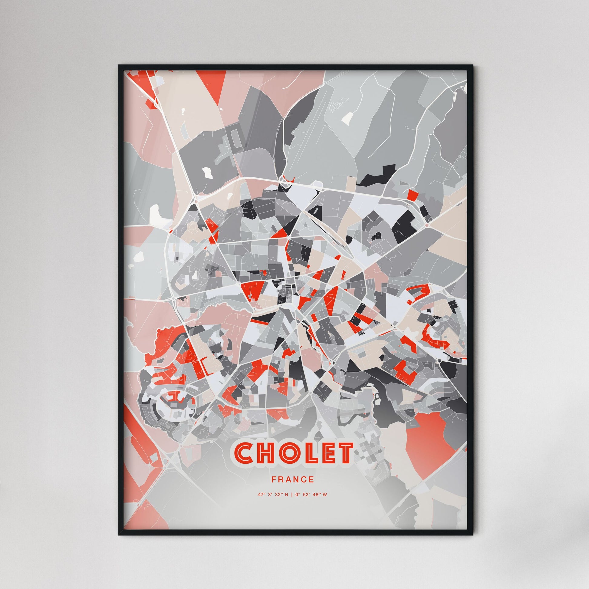 Colorful CHOLET FRANCE Fine Art Map Modern