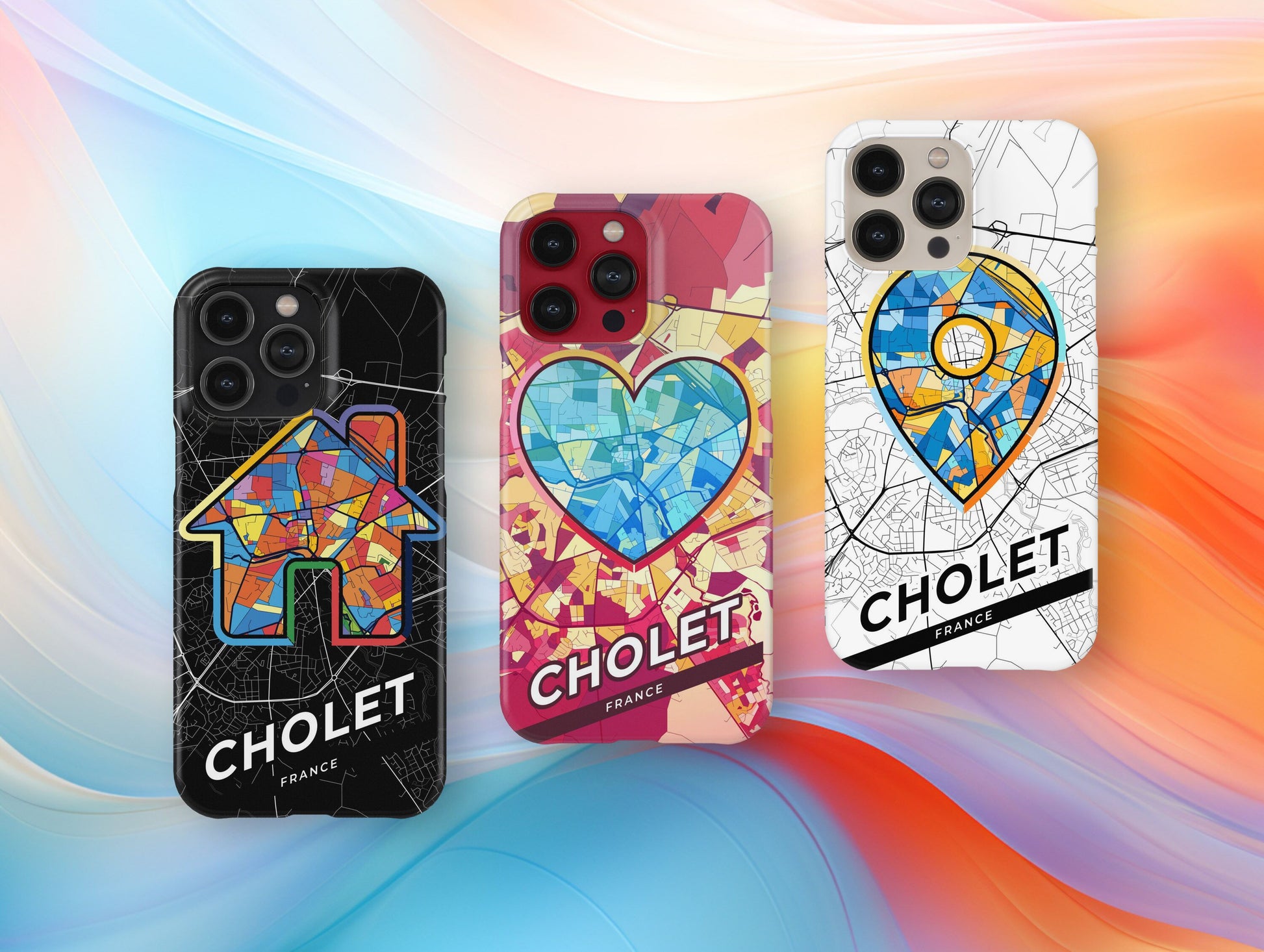 Cholet France slim phone case with colorful icon. Birthday, wedding or housewarming gift. Couple match cases.