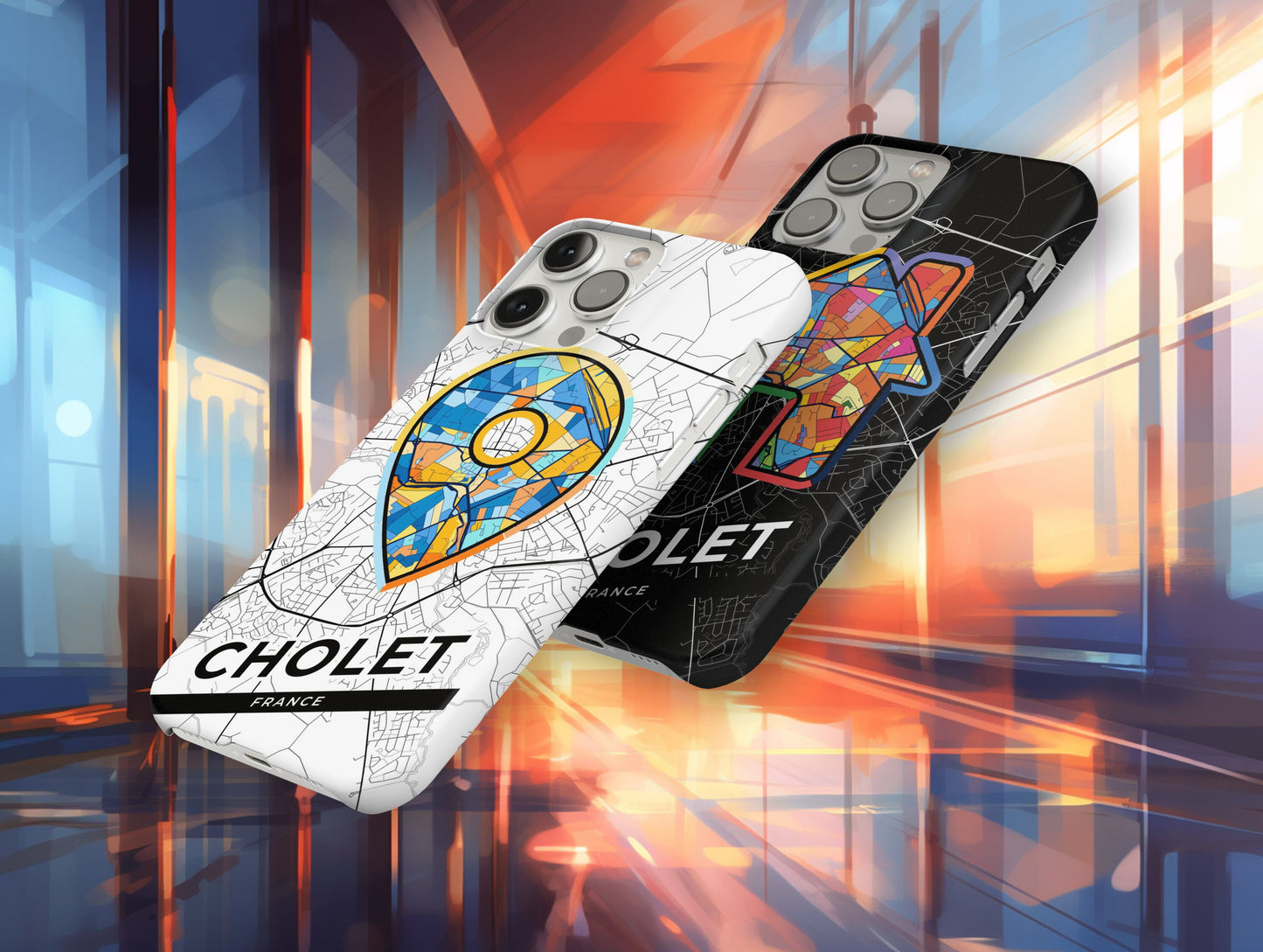Cholet France slim phone case with colorful icon. Birthday, wedding or housewarming gift. Couple match cases.