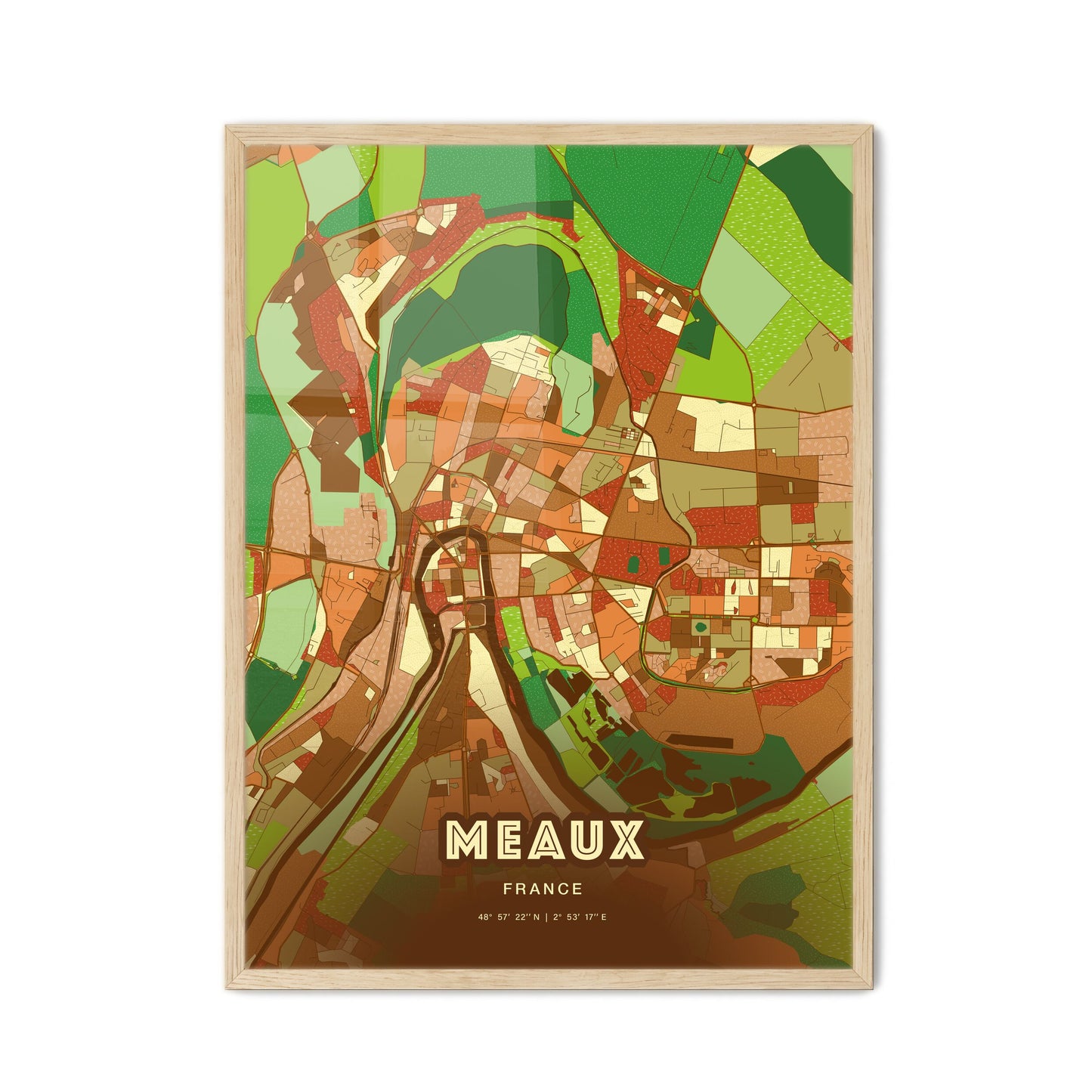 Colorful MEAUX FRANCE Fine Art Map Farmhouse