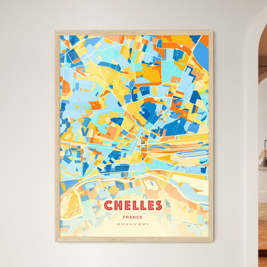 Colorful CHELLES FRANCE Fine Art Map Blue Orange