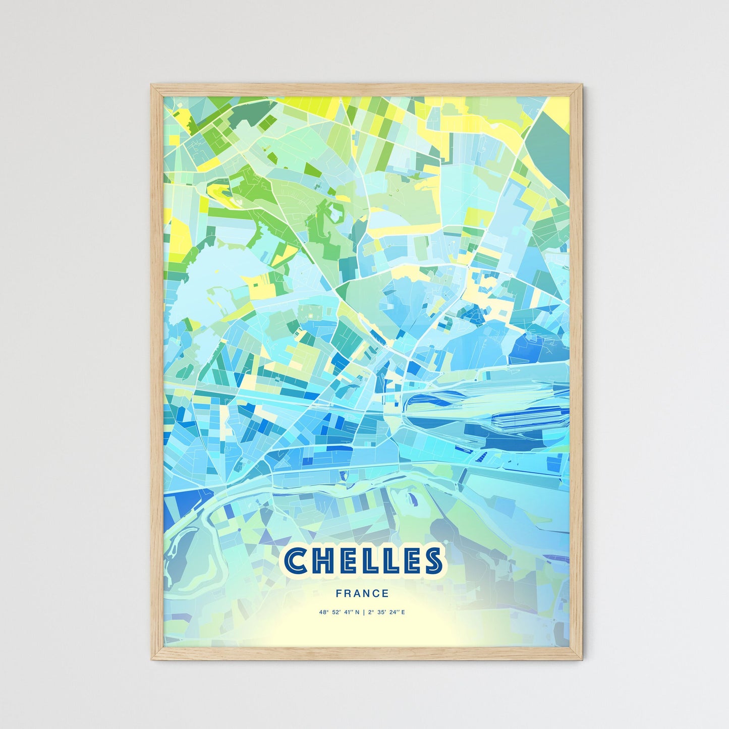 Colorful CHELLES FRANCE Fine Art Map Cool Blue