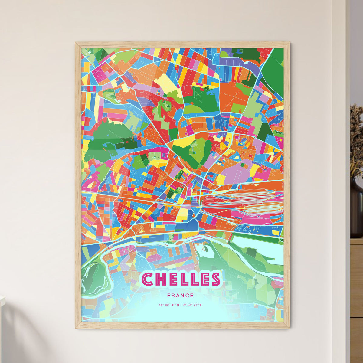 Colorful CHELLES FRANCE Fine Art Map Crazy Colors