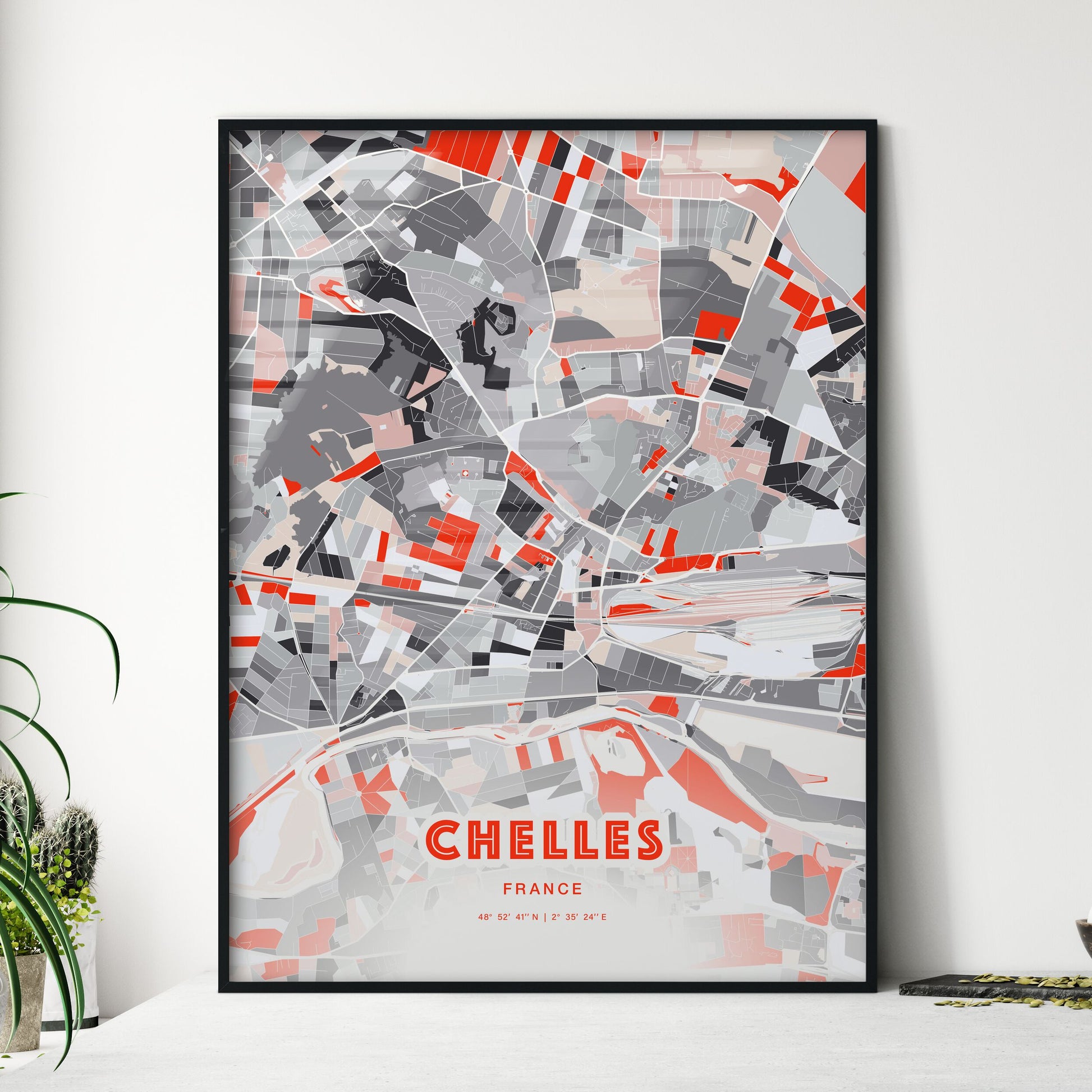 Colorful CHELLES FRANCE Fine Art Map Modern