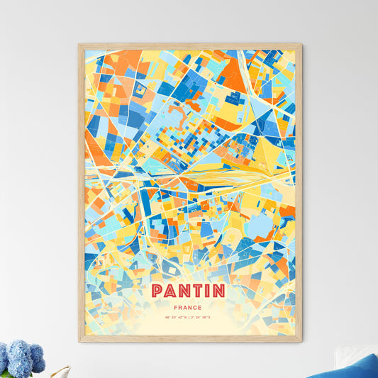 Colorful PANTIN FRANCE Fine Art Map Blue Orange