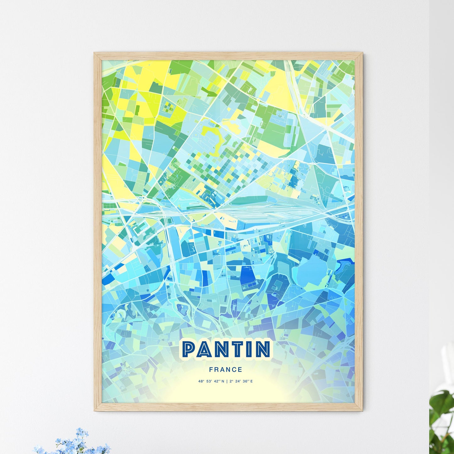 Colorful PANTIN FRANCE Fine Art Map Cool Blue