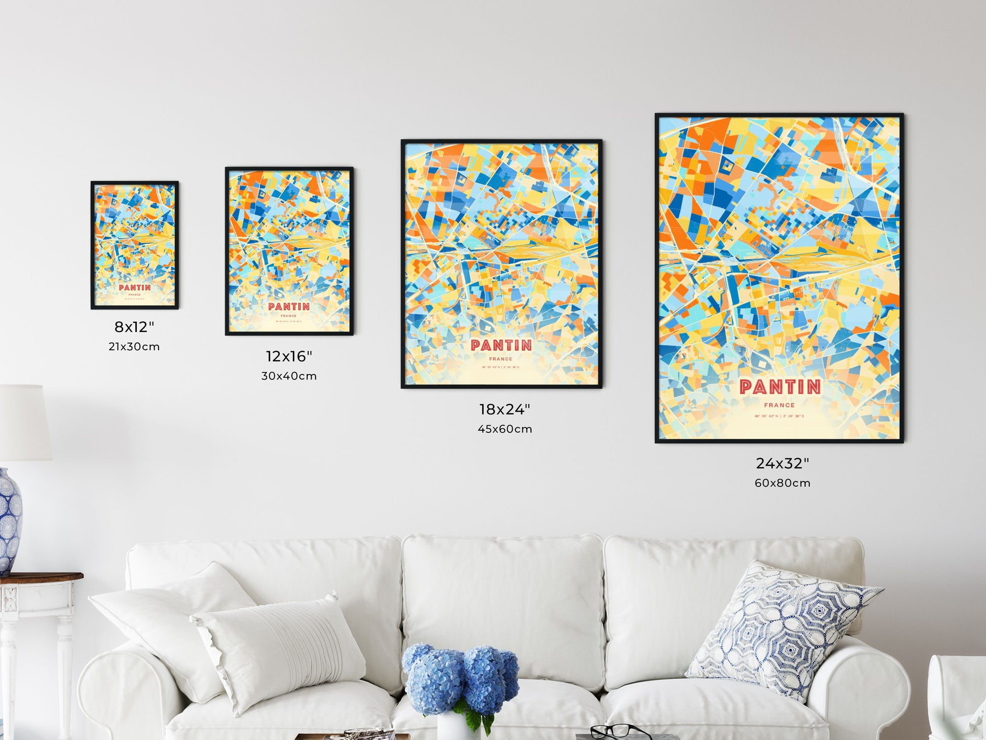 Colorful PANTIN FRANCE Fine Art Map Blue Orange