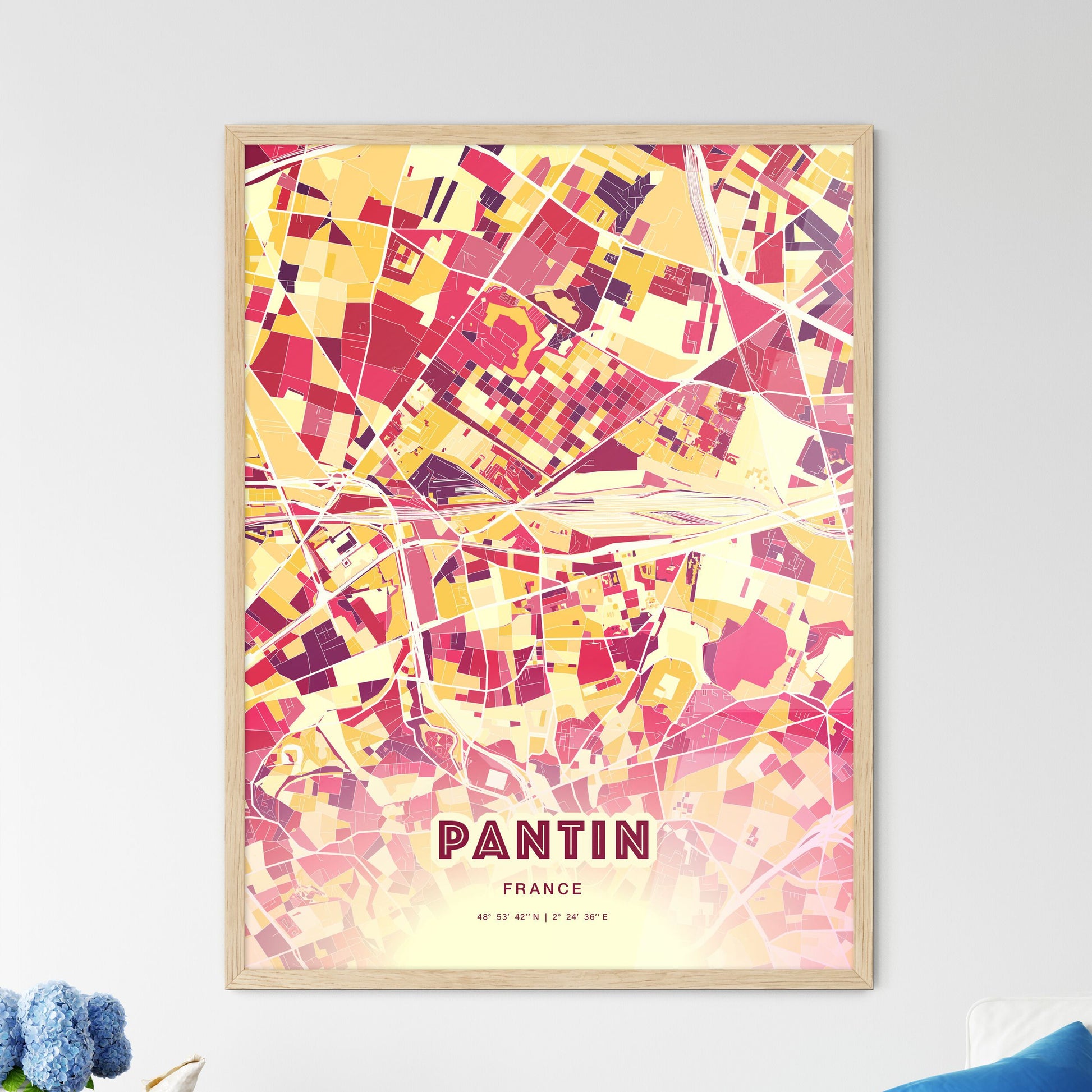 Colorful PANTIN FRANCE Fine Art Map Hot Red